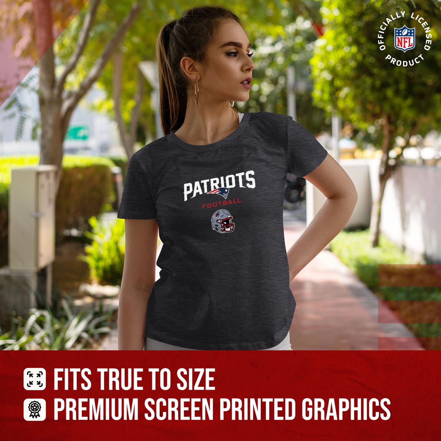 New England Patriots Women's NFL Football Helmet Short Sleeve Tagless T-Shirt - Charcoal