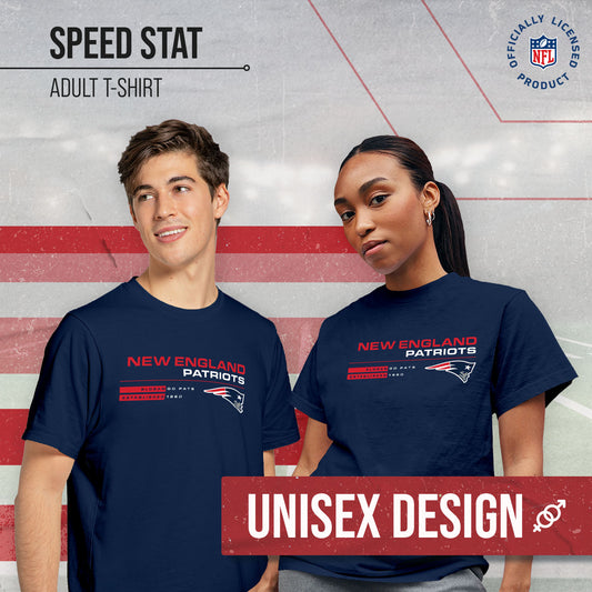 New England Patriots Adult NFL Speed Stat Sheet T-Shirt - Navy