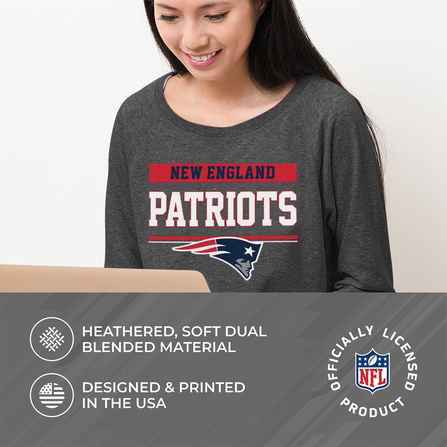 New England Patriots NFL Women's Plus Size Team Block Charcoal Crewneck - Charcoal
