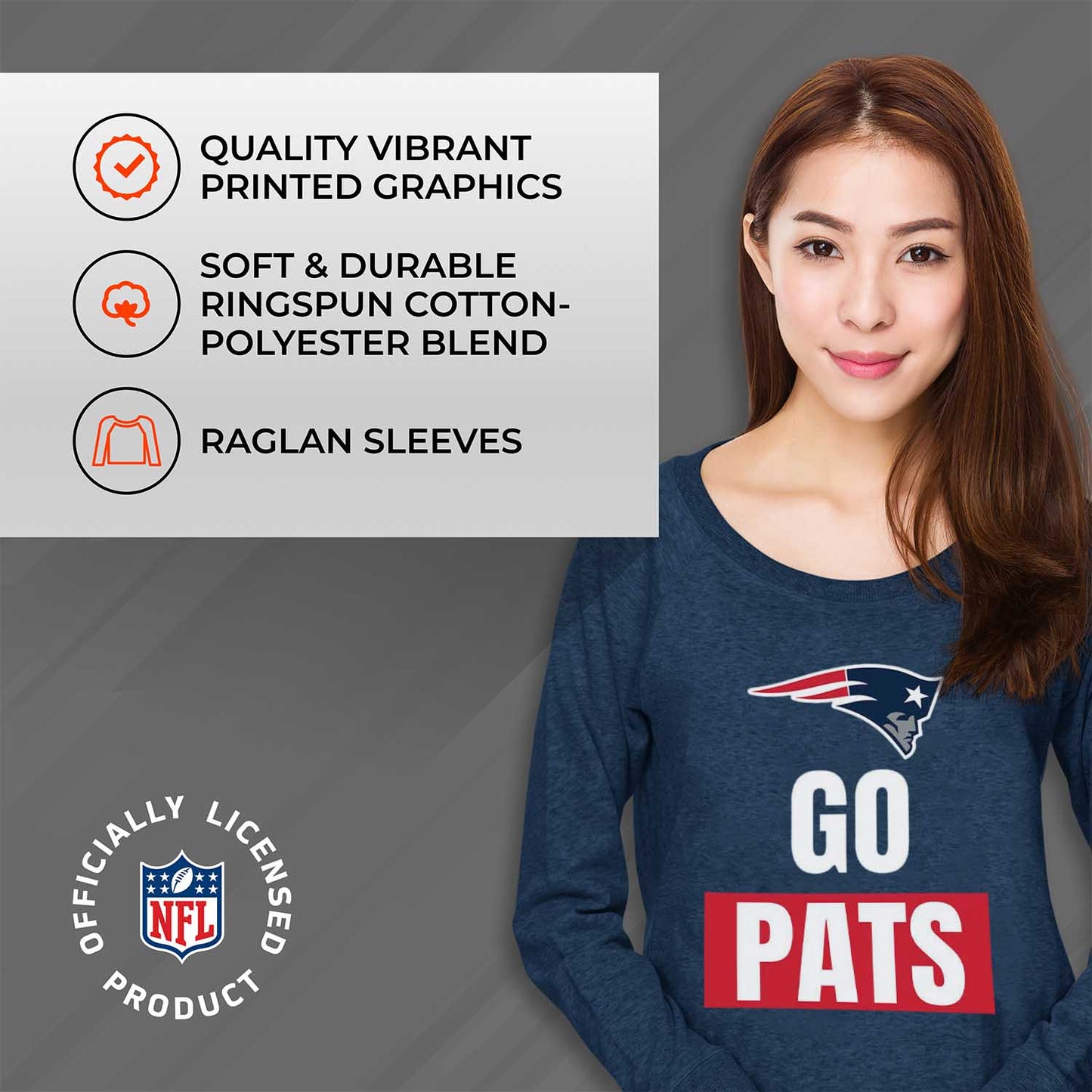 New England Patriots NFL Womens Team Slogan Crew Neck - Navy