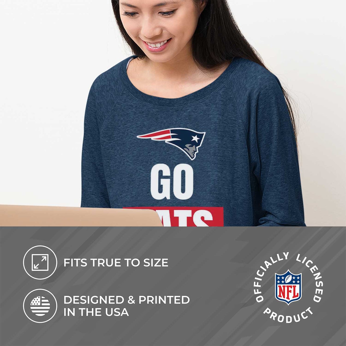 New England Patriots NFL Womens Team Slogan Crew Neck - Navy