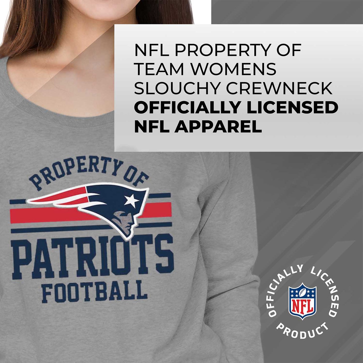 New England Patriots NFL Womens Plus Size Property of Lightweight Crew Neck - Sport Gray