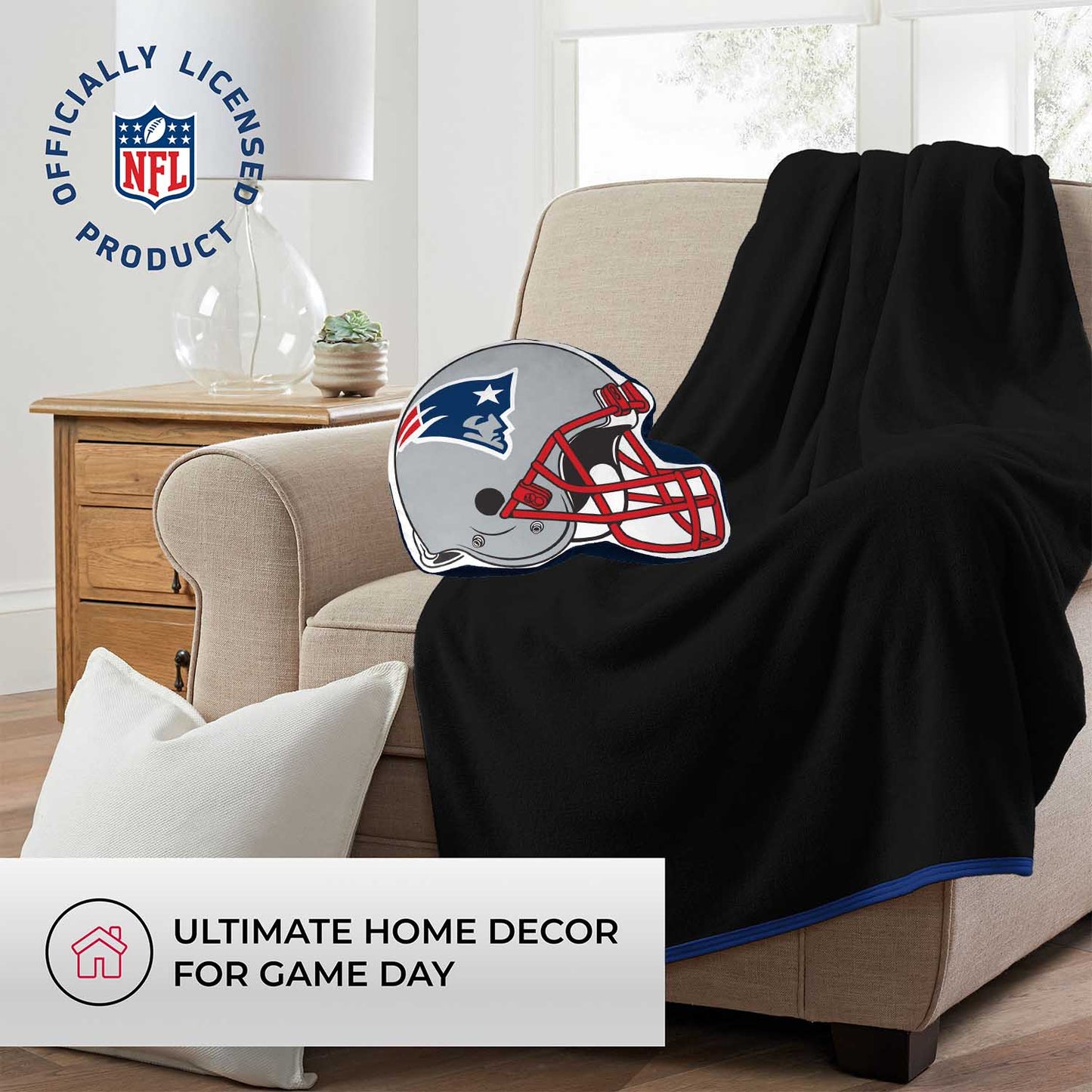 New England Patriots NFL Helmet Football Super Soft Plush Pillow - Navy