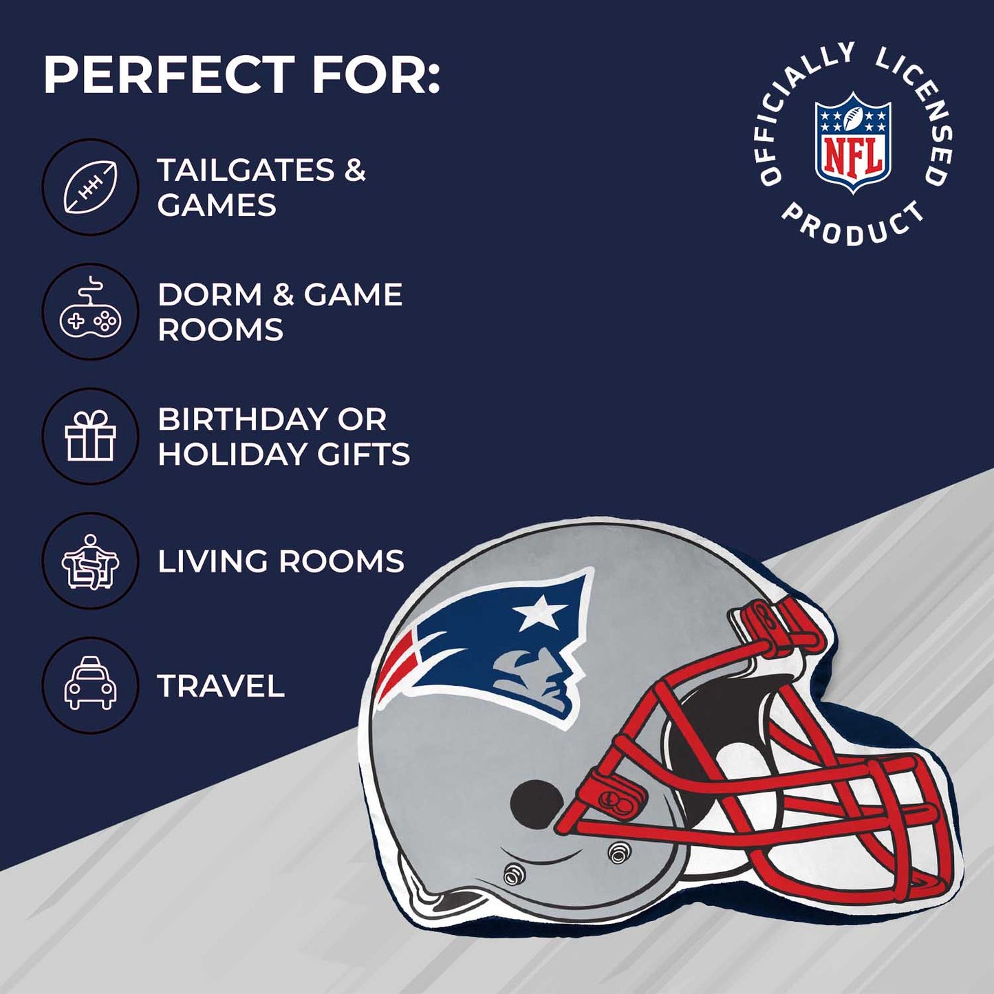 New England Patriots NFL Helmet Football Super Soft Plush Pillow - Navy
