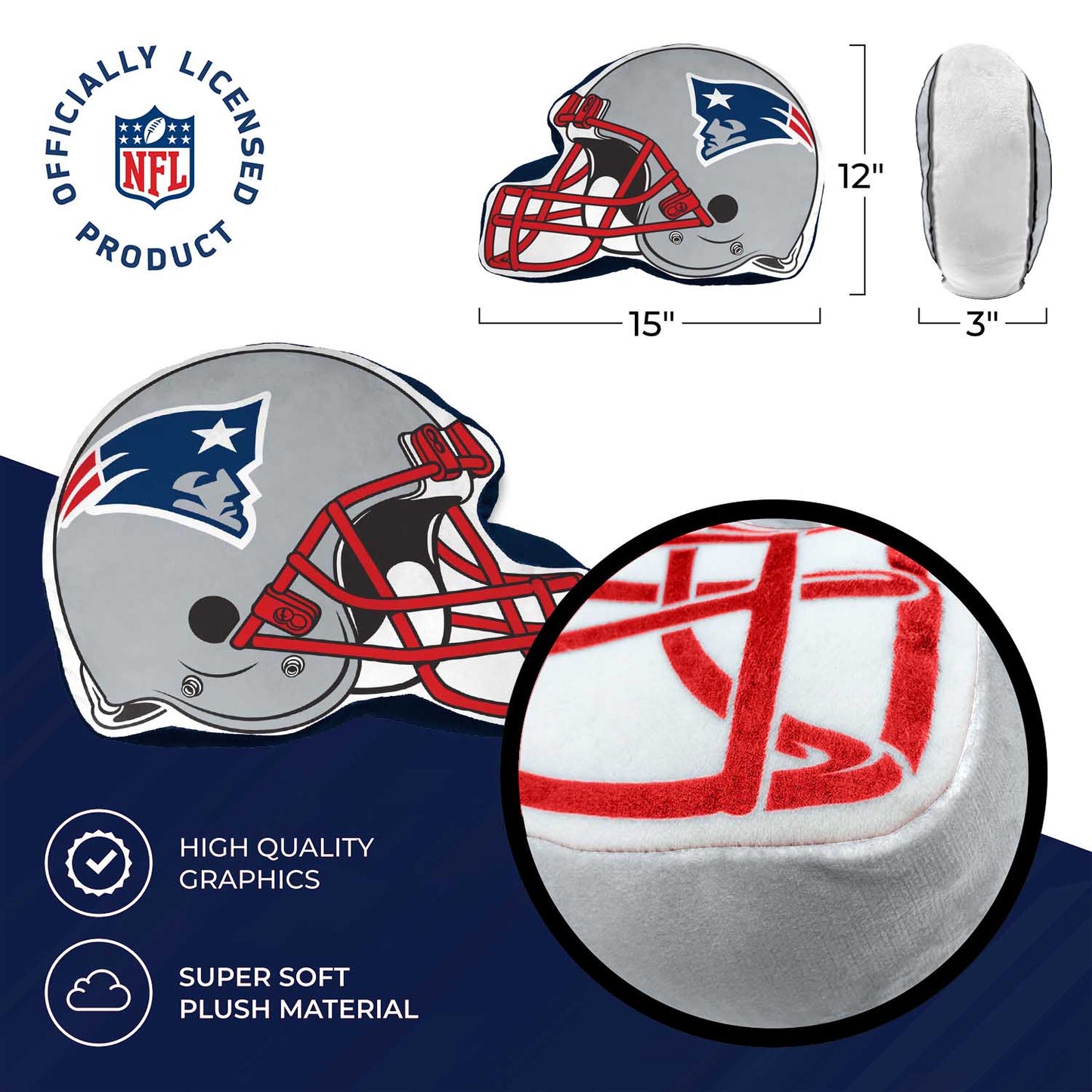 New England Patriots NFL Helmet Football Super Soft Plush Pillow - Navy