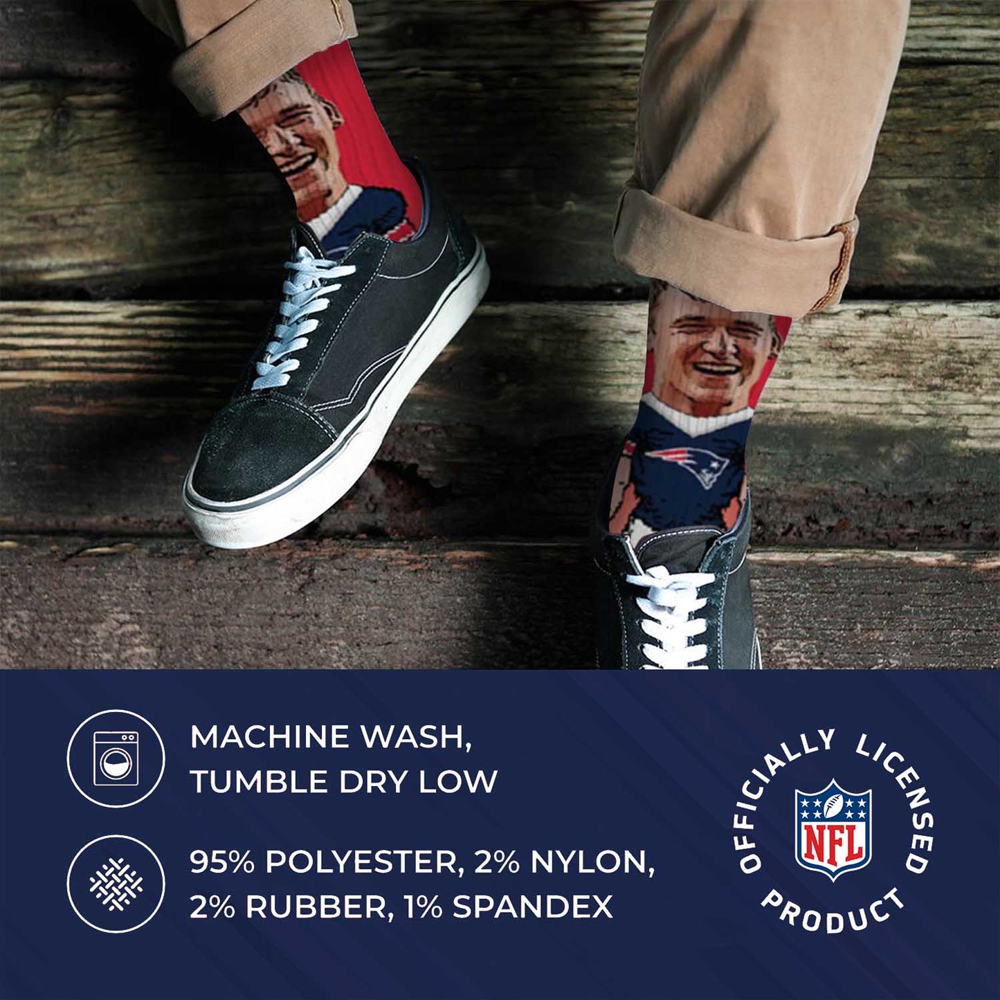 New England Patriots For Bare Feet Youth Mac Jones MVP Player V-Curve Crew Socks - Red