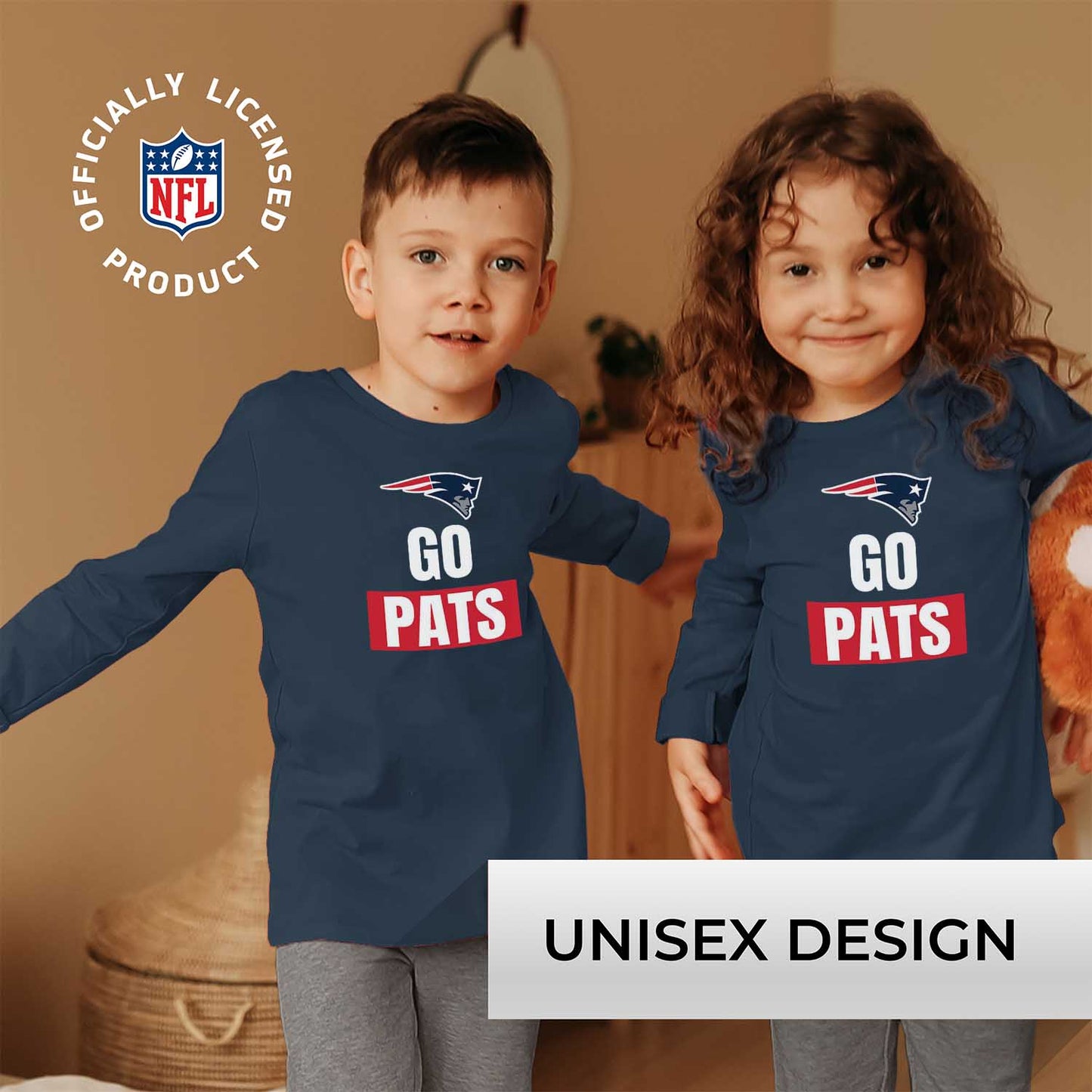 New England Patriots NFL Youth Team Slogan crewneck Sweatshirt - Navy