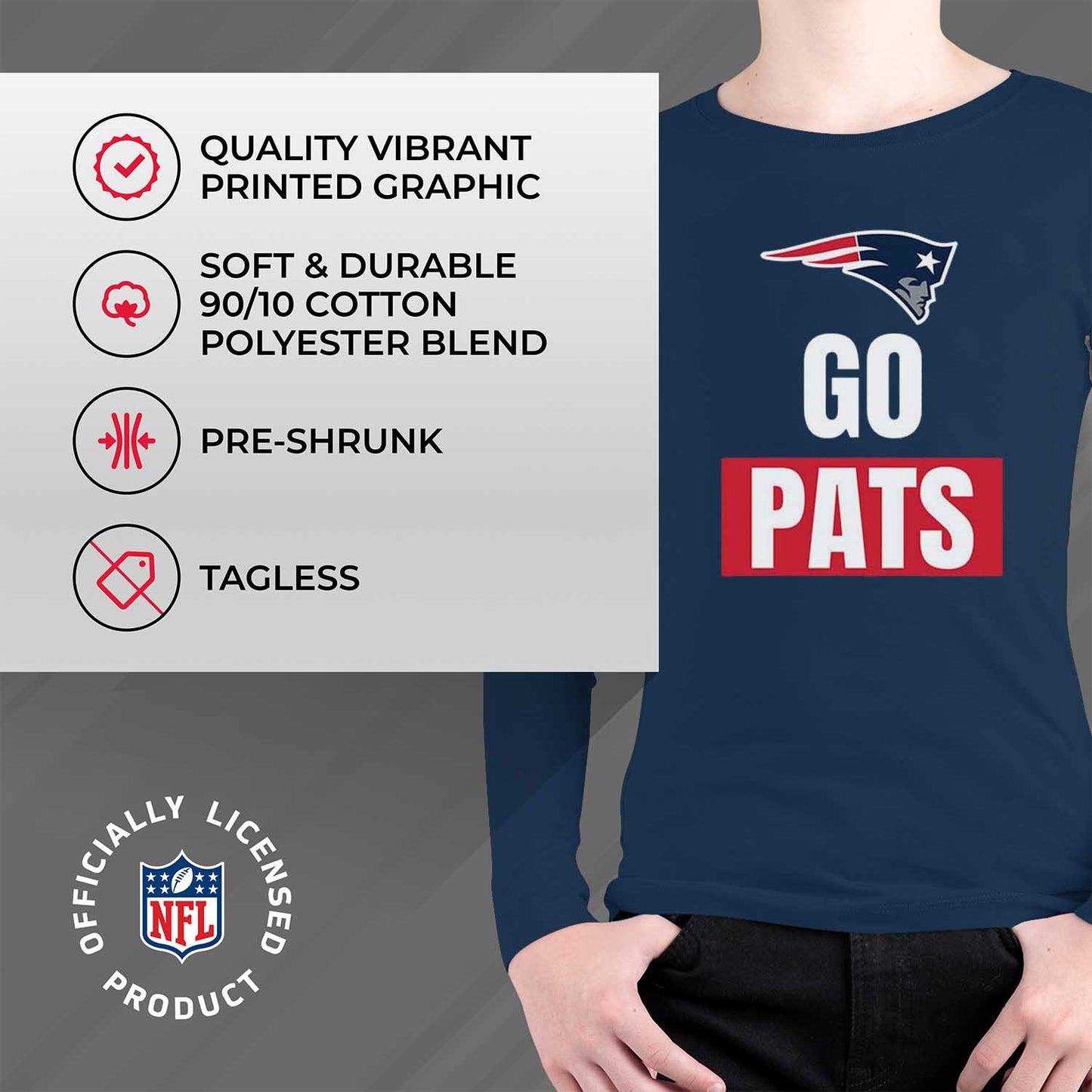 New England Patriots NFL Youth Team Slogan crewneck Sweatshirt - Navy