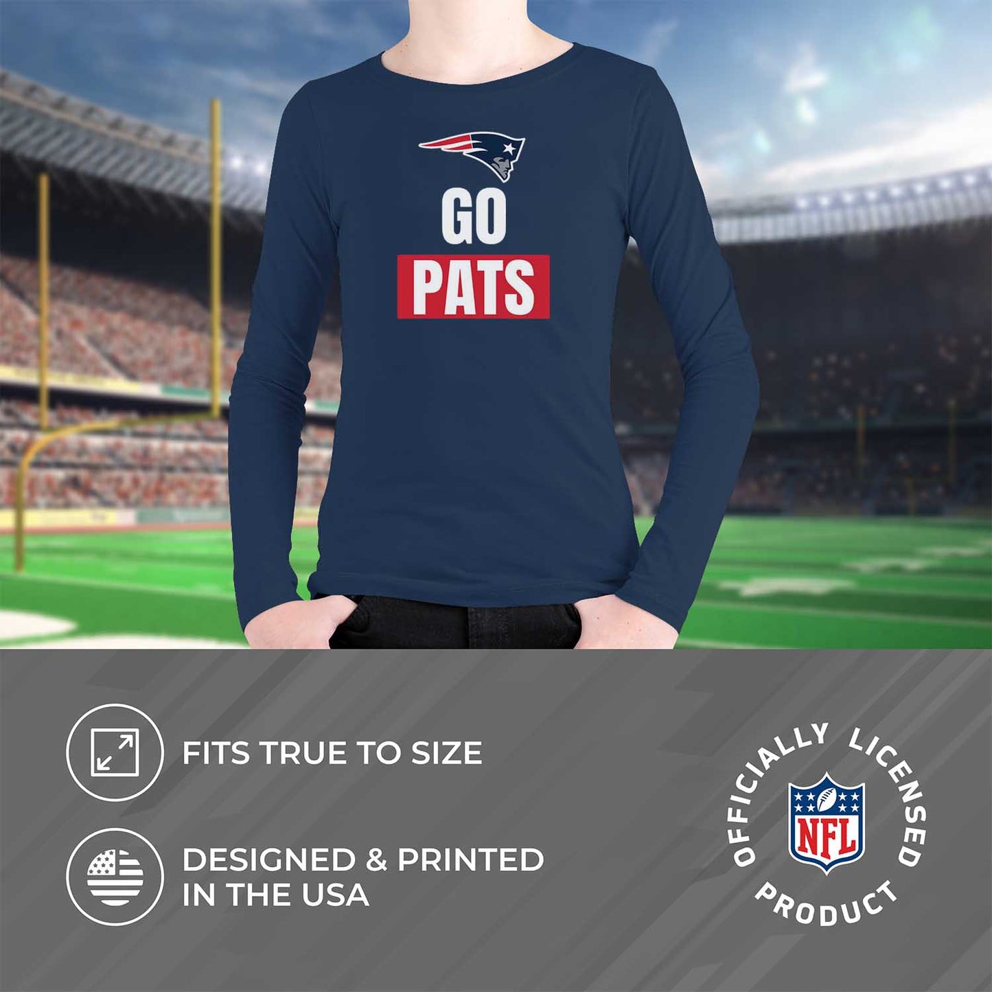 New England Patriots NFL Youth Team Slogan crewneck Sweatshirt - Navy
