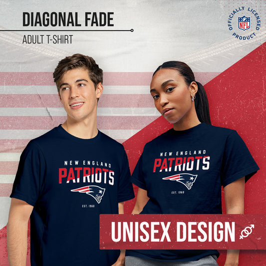 New England Patriots Adult NFL Diagonal Fade Color Block T-Shirt - Navy