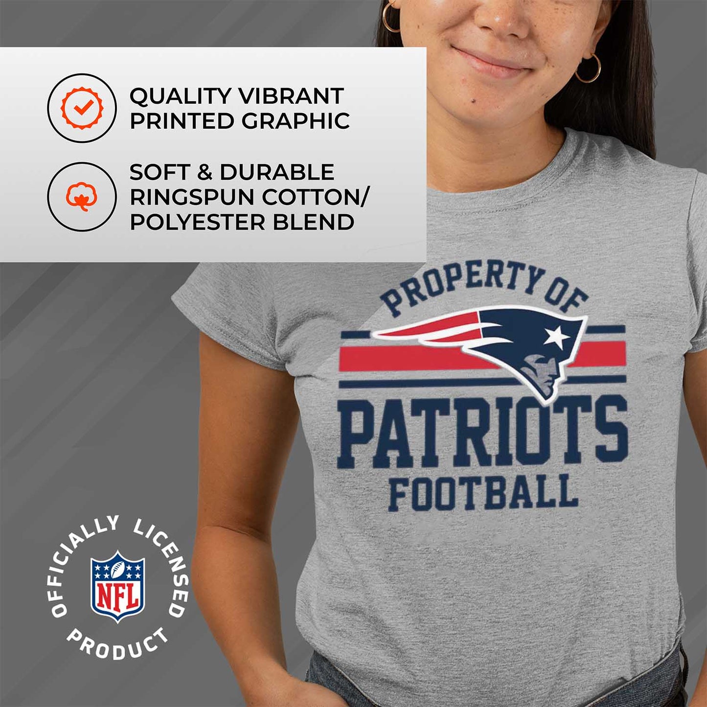 New England Patriots NFL Womens Short Sleeve Property of Tshirt - Gray
