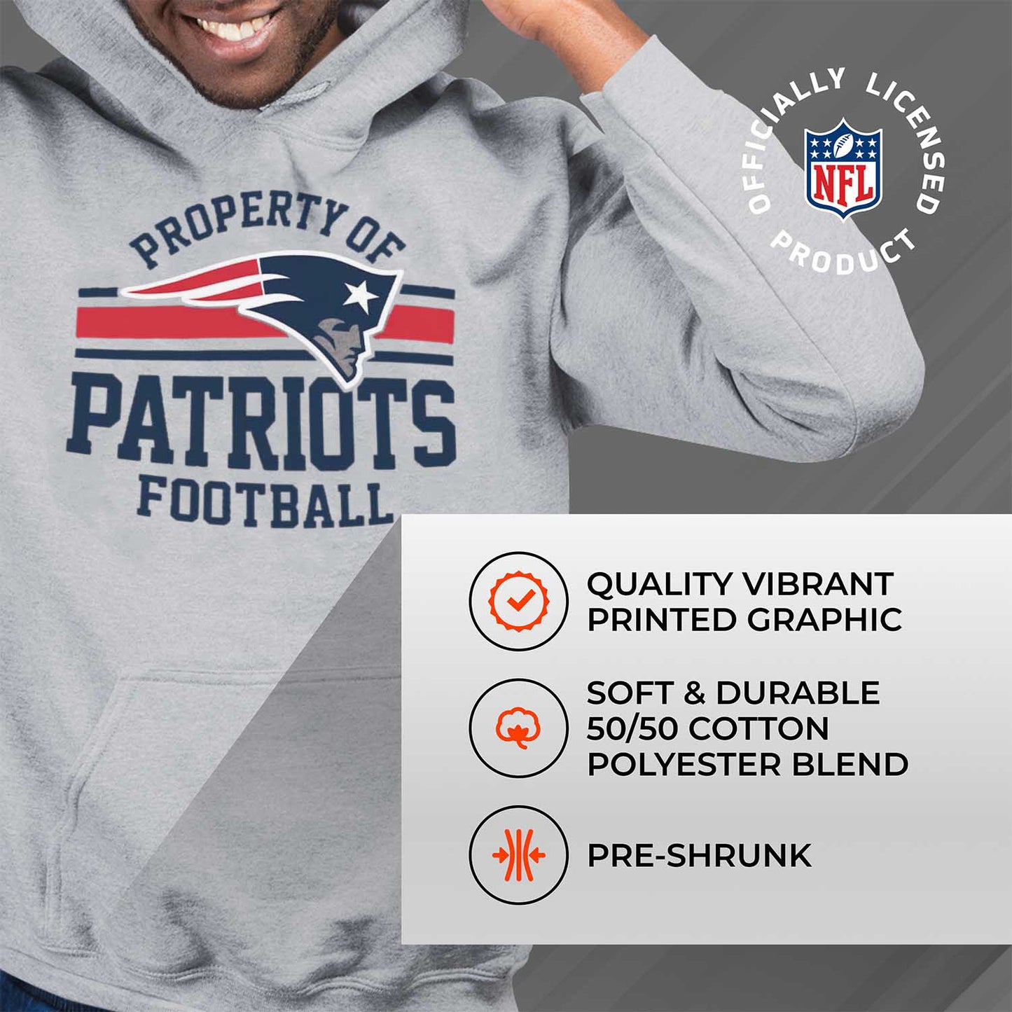 New England Patriots NFL Adult Property Of Hooded Sweatshirt - Sport Gray