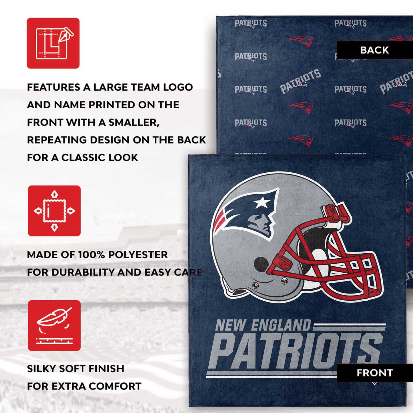 New England Patriots NFL Double Sided Blanket - Navy
