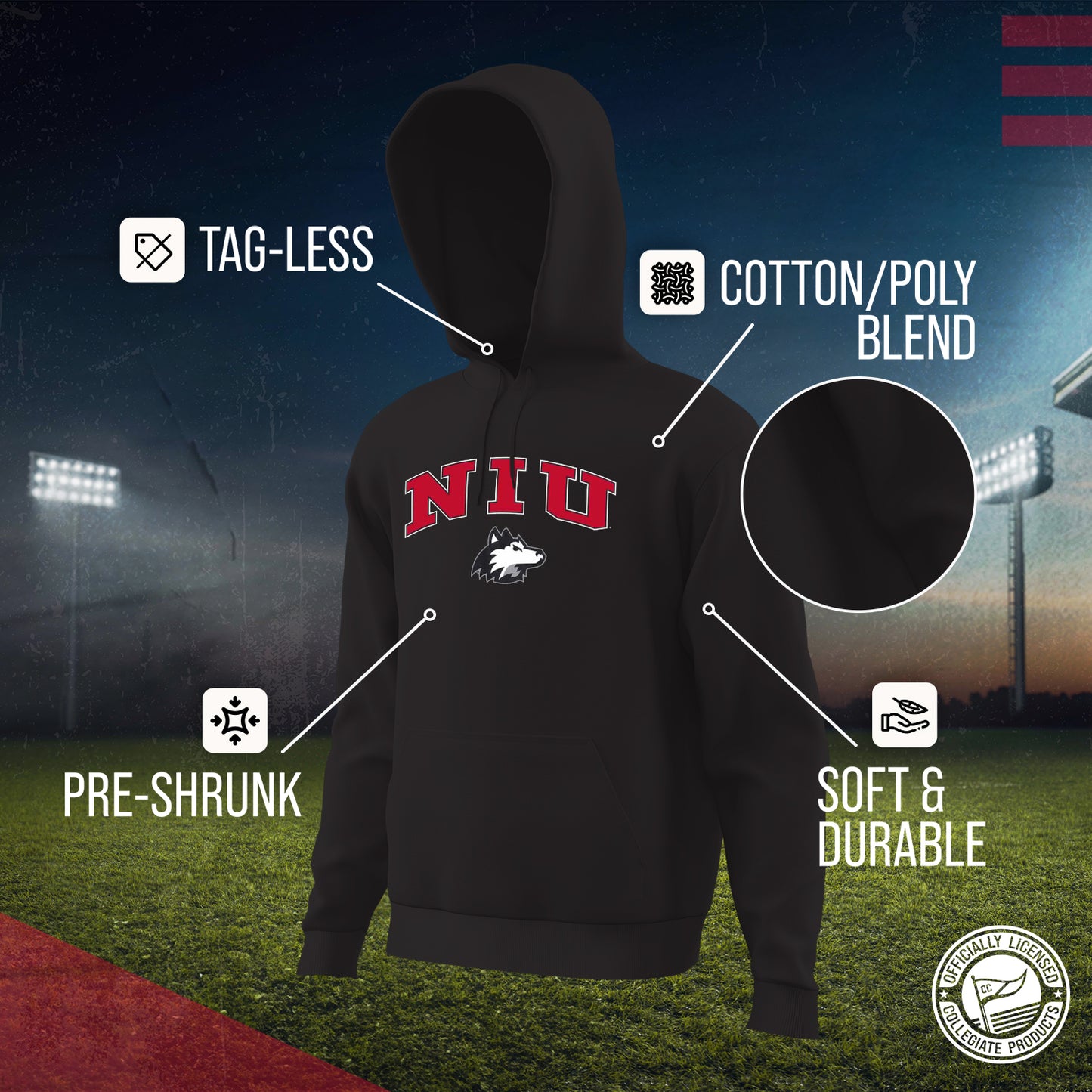 Northern Illinois Huskies Adult Arch & Logo Soft Style Gameday Hooded Sweatshirt - Black