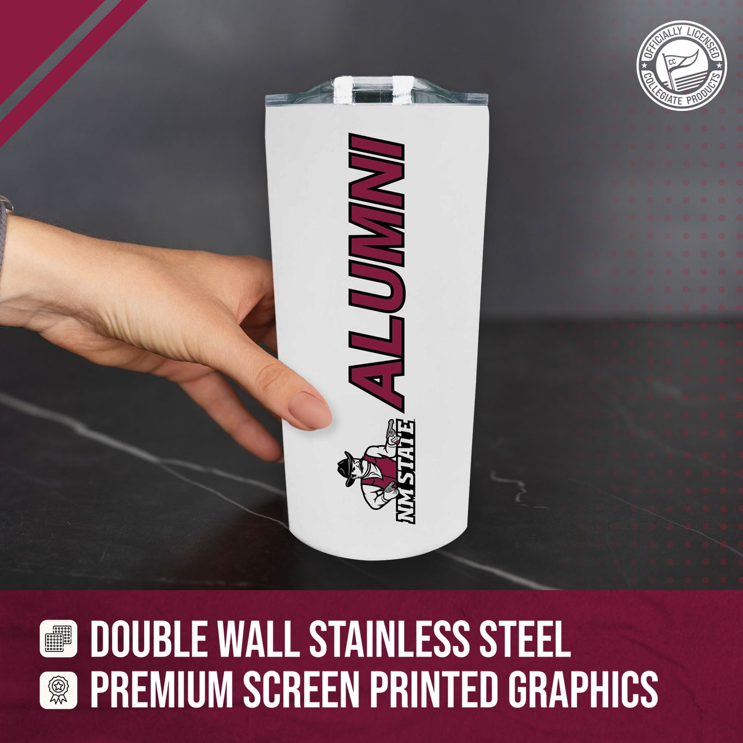 New Mexico State Aggies Collegiate Stainless Steel Travel Tumbler for Alumni - White