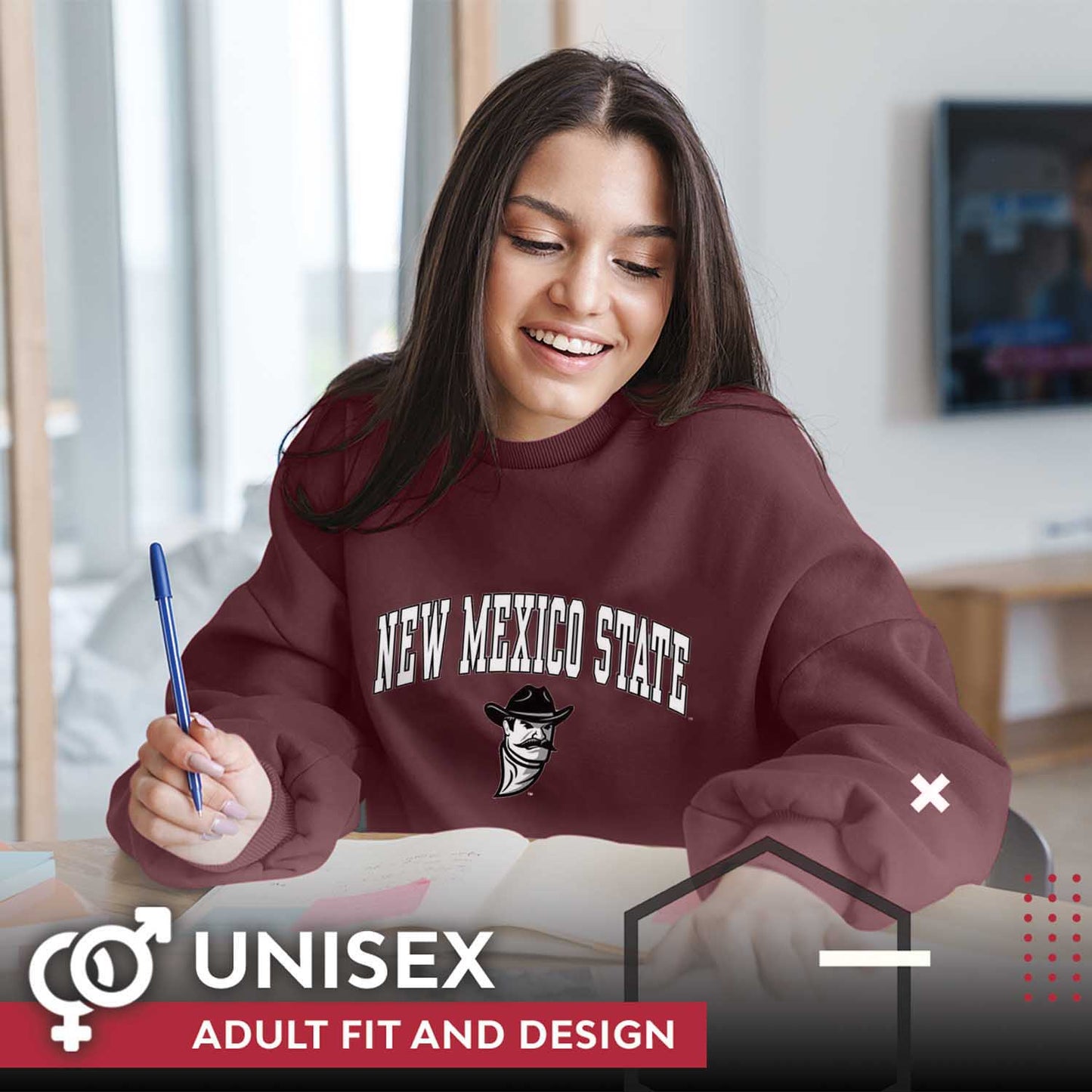 New Mexico State Aggies Adult Arch & Logo Soft Style Gameday Crewneck Sweatshirt - Maroon