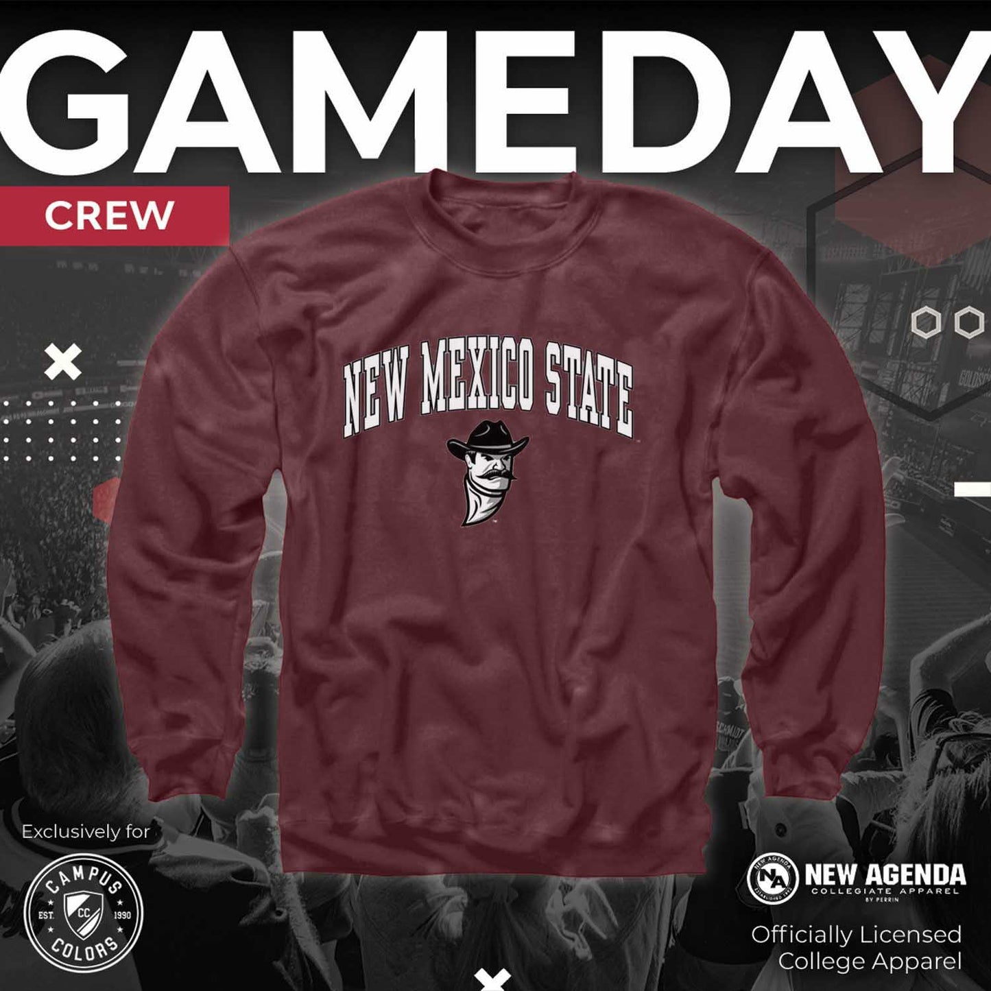 New Mexico State Aggies Adult Arch & Logo Soft Style Gameday Crewneck Sweatshirt - Maroon