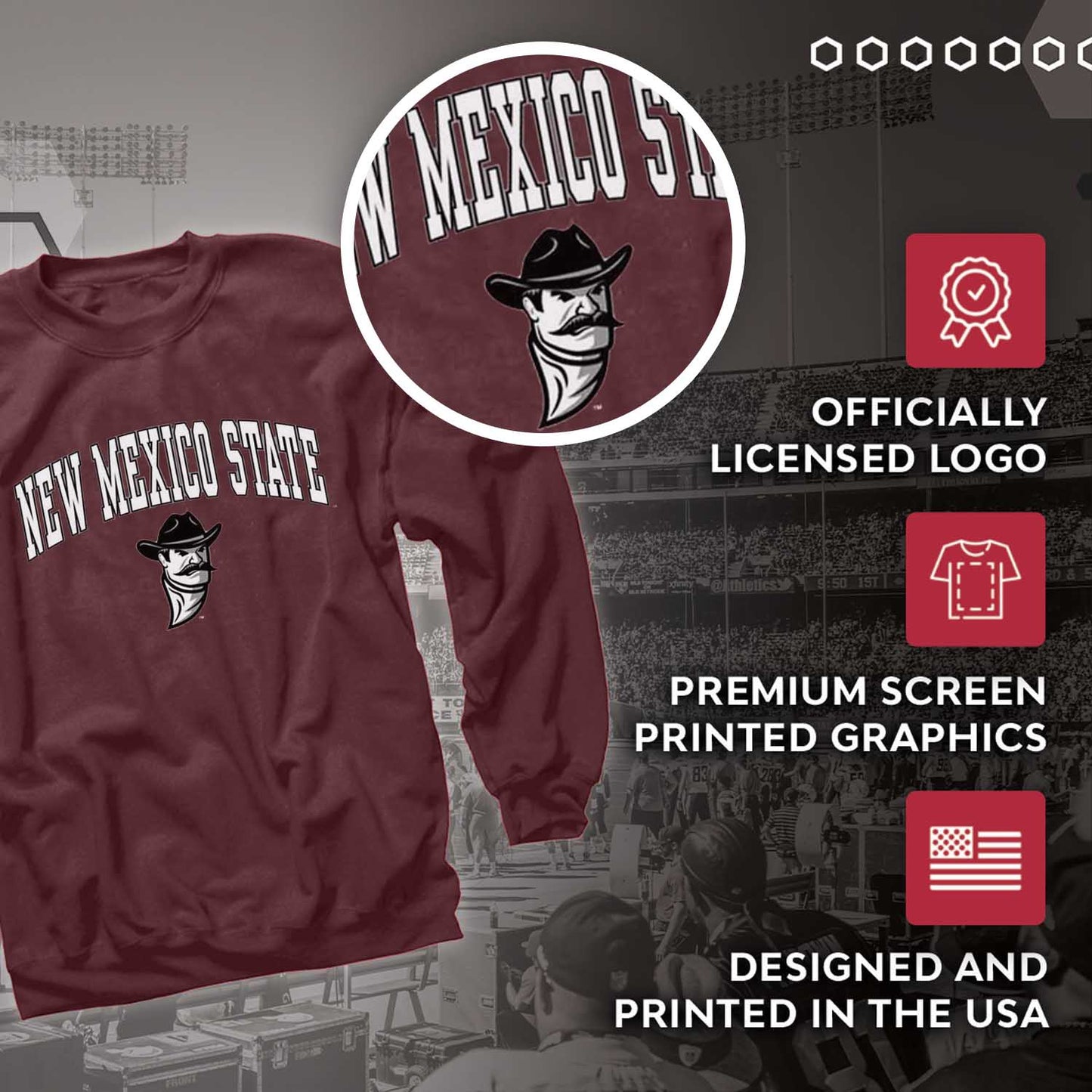 New Mexico State Aggies Adult Arch & Logo Soft Style Gameday Crewneck Sweatshirt - Maroon