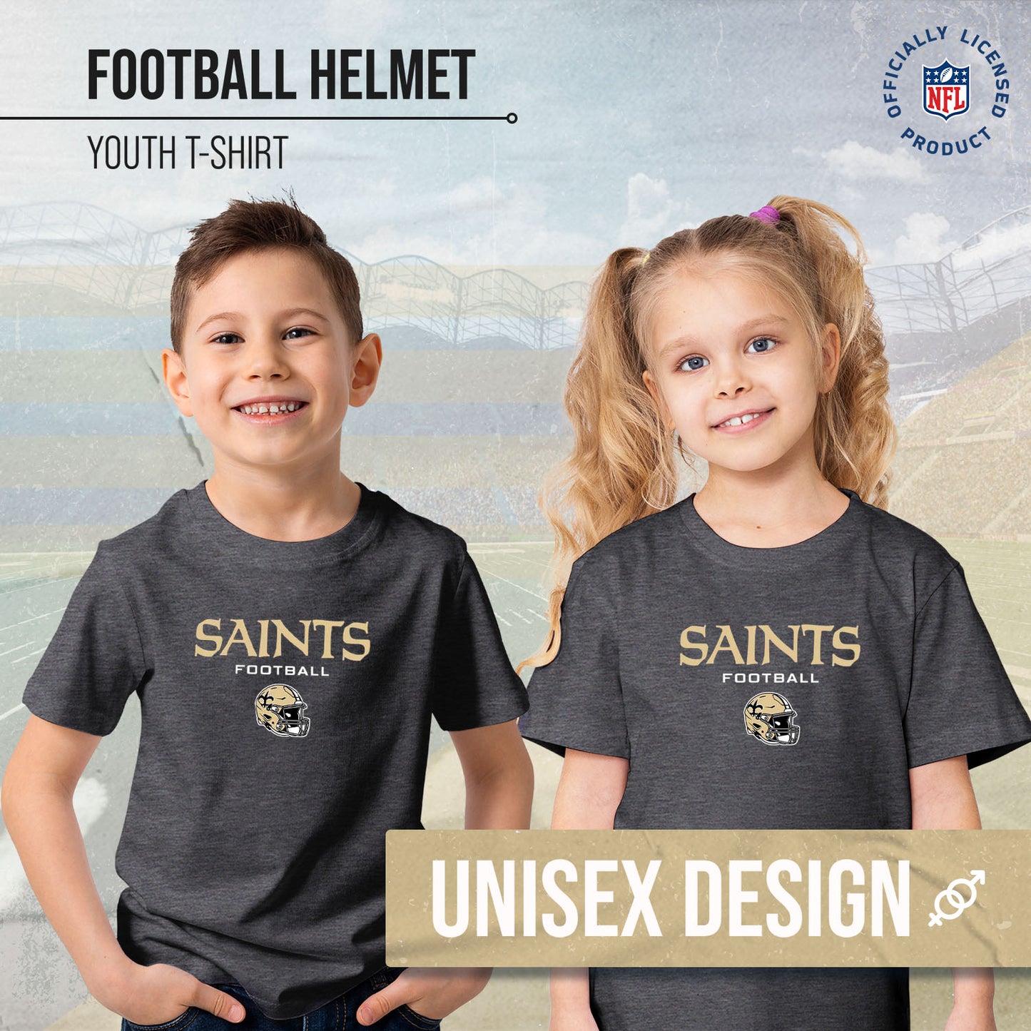 New Orleans Saints NFL Youth Football Helmet Tagless T-Shirt - Charcoal