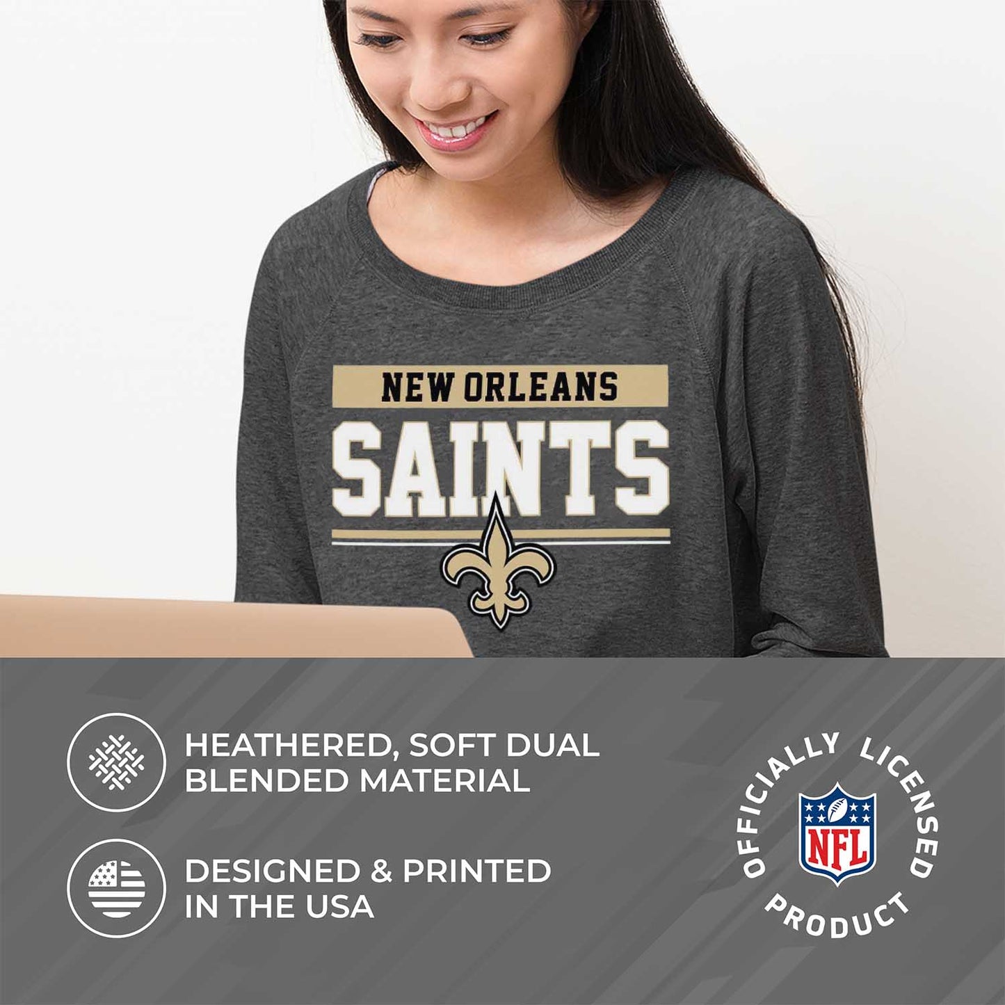 New Orleans Saints NFL Womens Charcoal Crew Neck Football Apparel - Charcoal