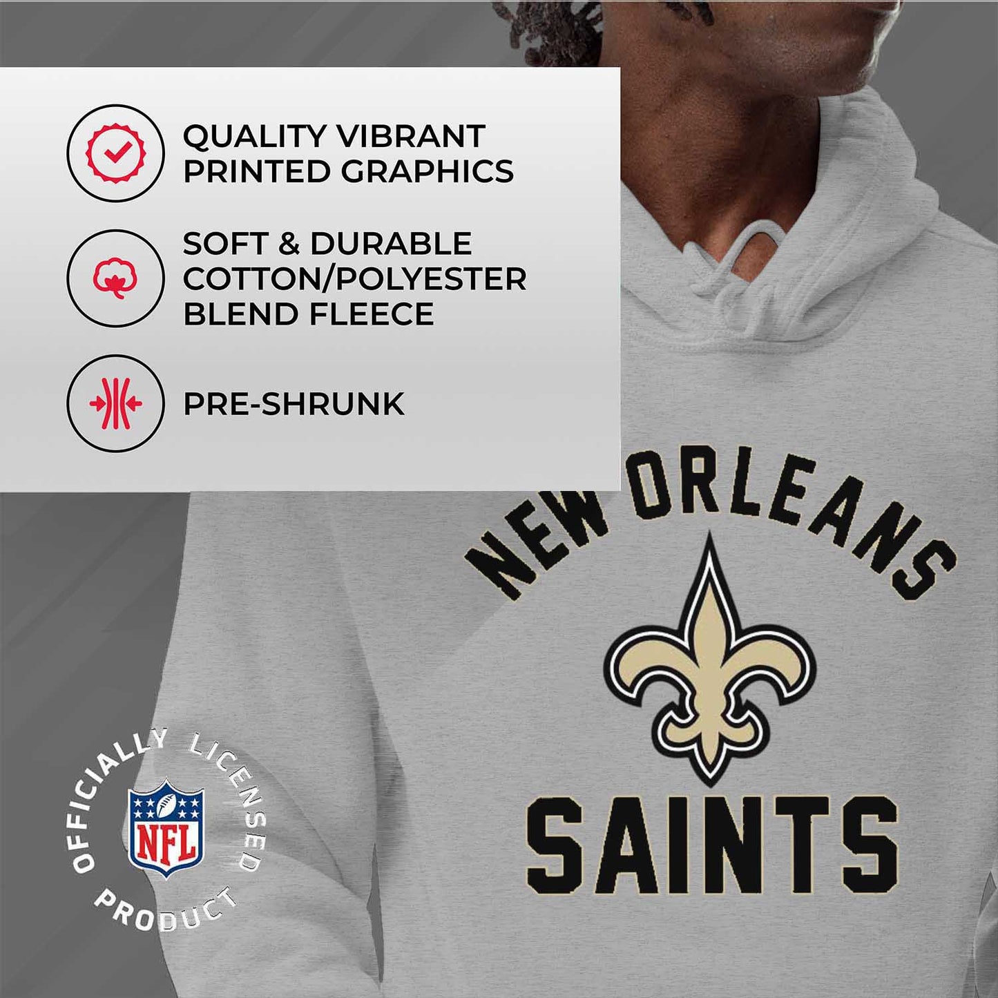 New Orleans Saints NFL Adult Gameday Hooded Sweatshirt - Sport Gray