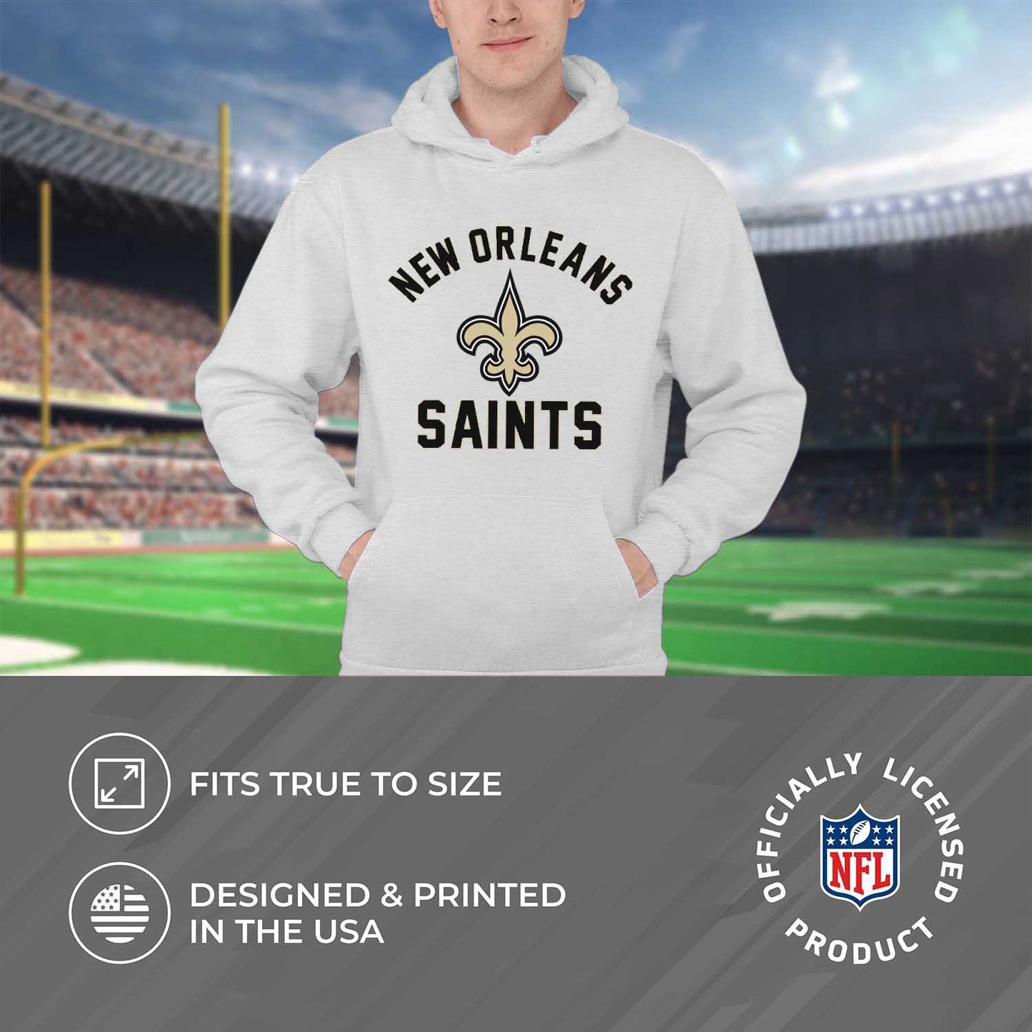 New Orleans Saints NFL Adult Gameday Hooded Sweatshirt - Sport Gray