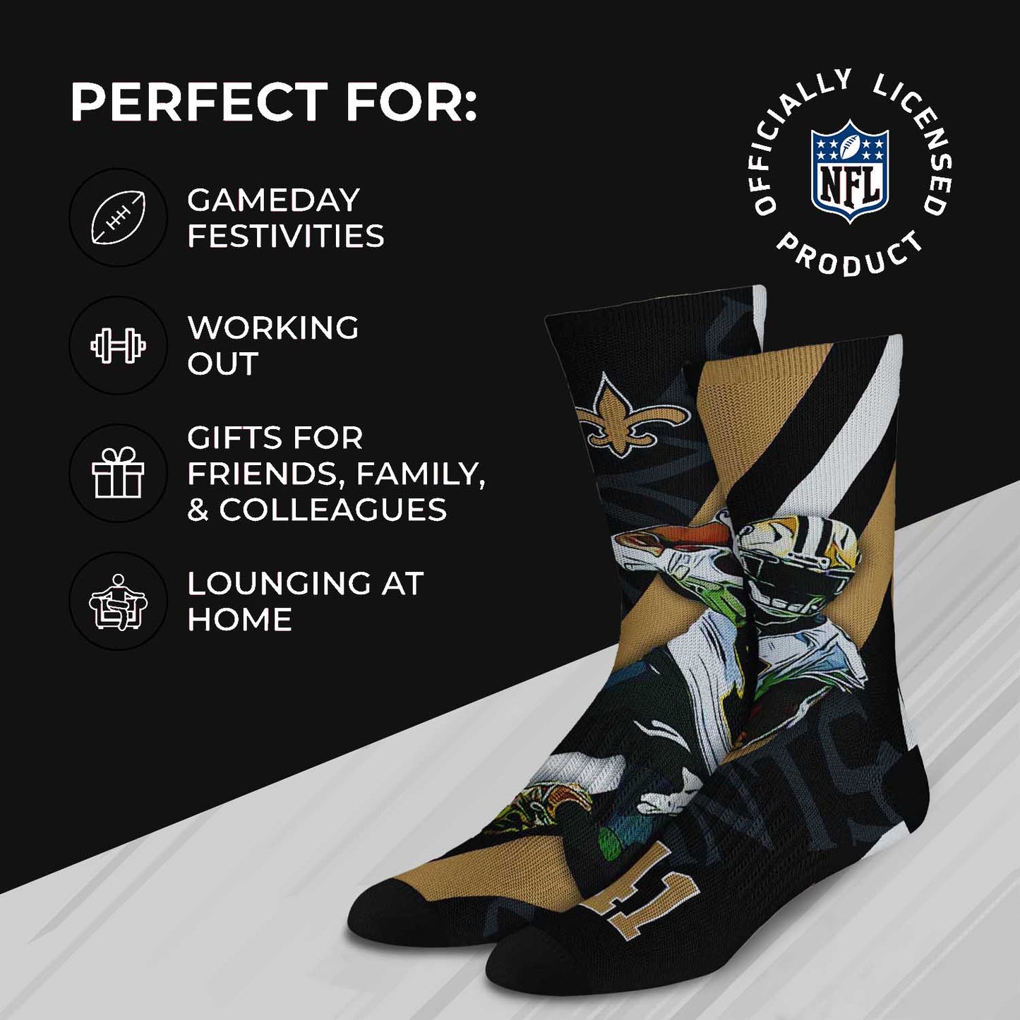 New Orleans Saints NFL Adult Player Stripe Sock - Black