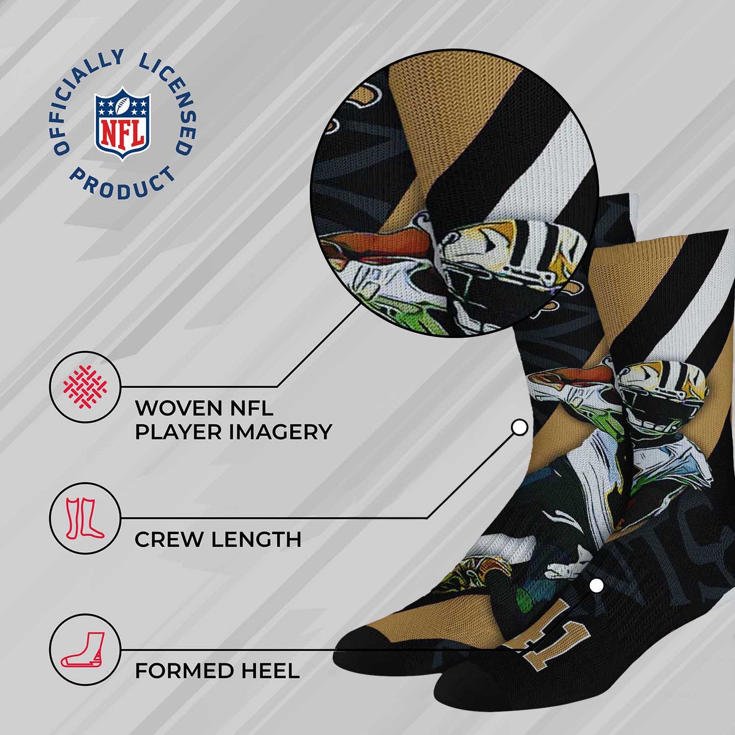 New Orleans Saints NFL Adult Player Stripe Sock - Black