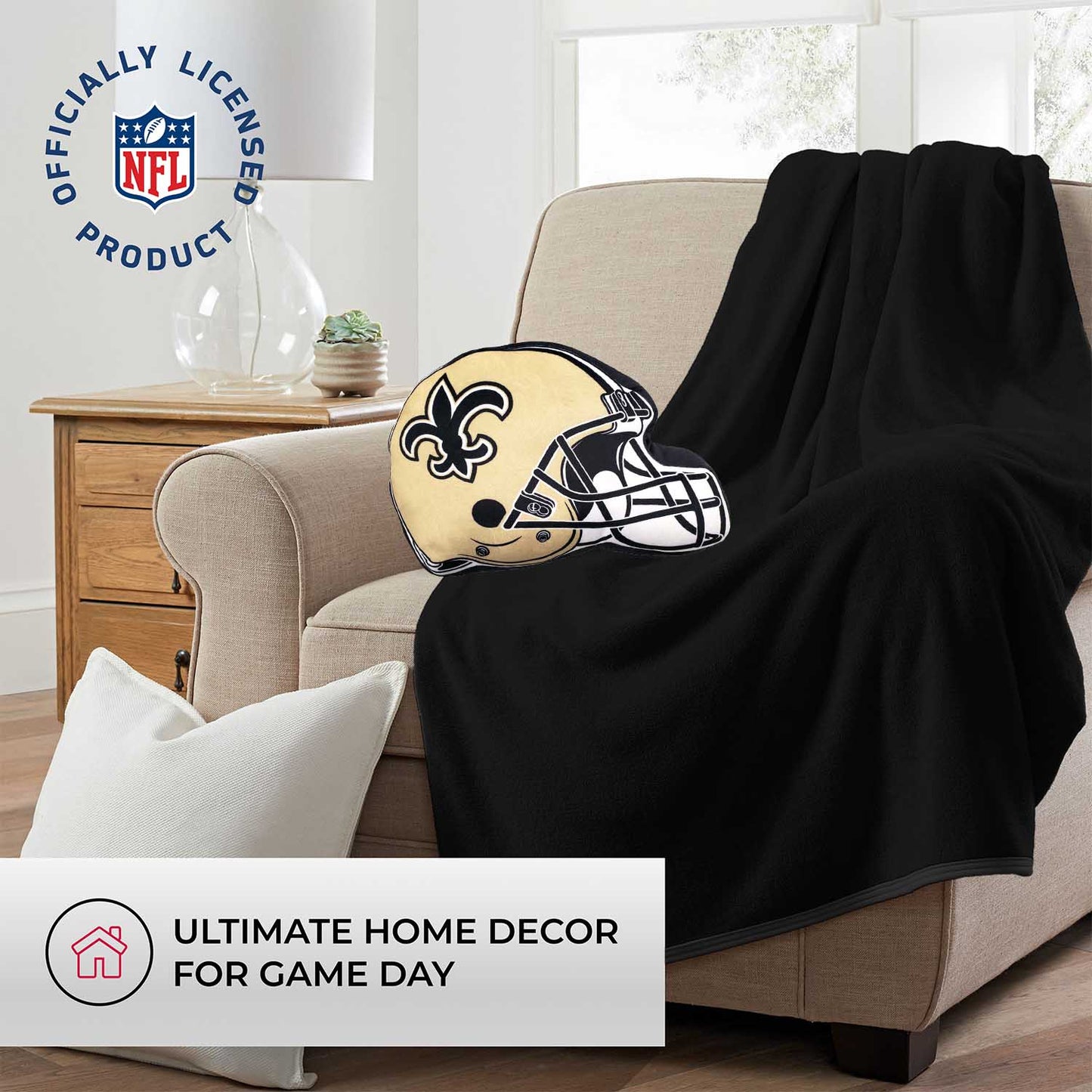 New Orleans Saints NFL Helmet Football Super Soft Plush Pillow - Gold