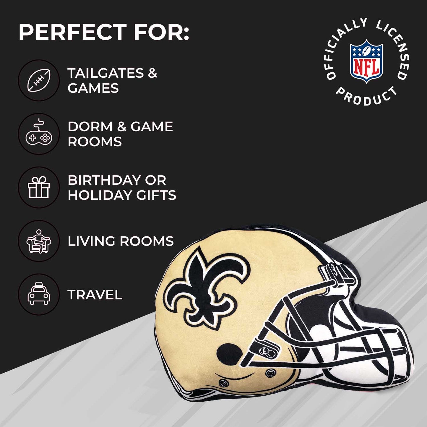New Orleans Saints NFL Helmet Football Super Soft Plush Pillow - Gold