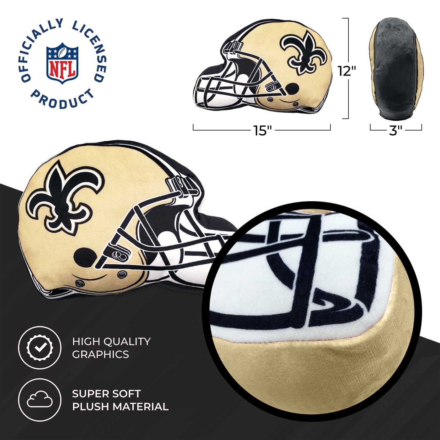 New Orleans Saints NFL Helmet Football Super Soft Plush Pillow - Gold