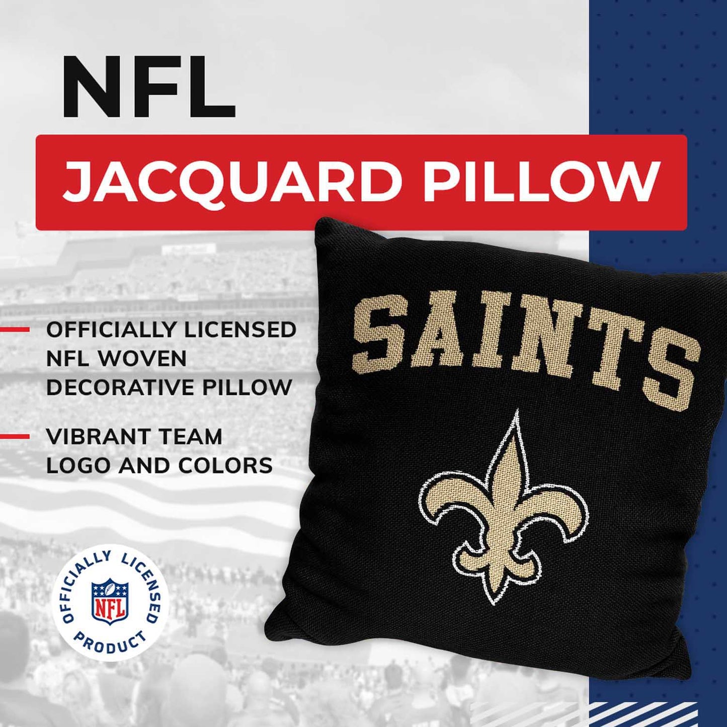 New Orleans Saints NFL Decorative Football Throw Pillow - Black