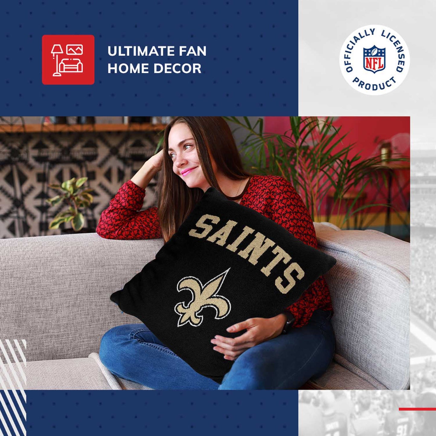 New Orleans Saints NFL Decorative Football Throw Pillow - Black