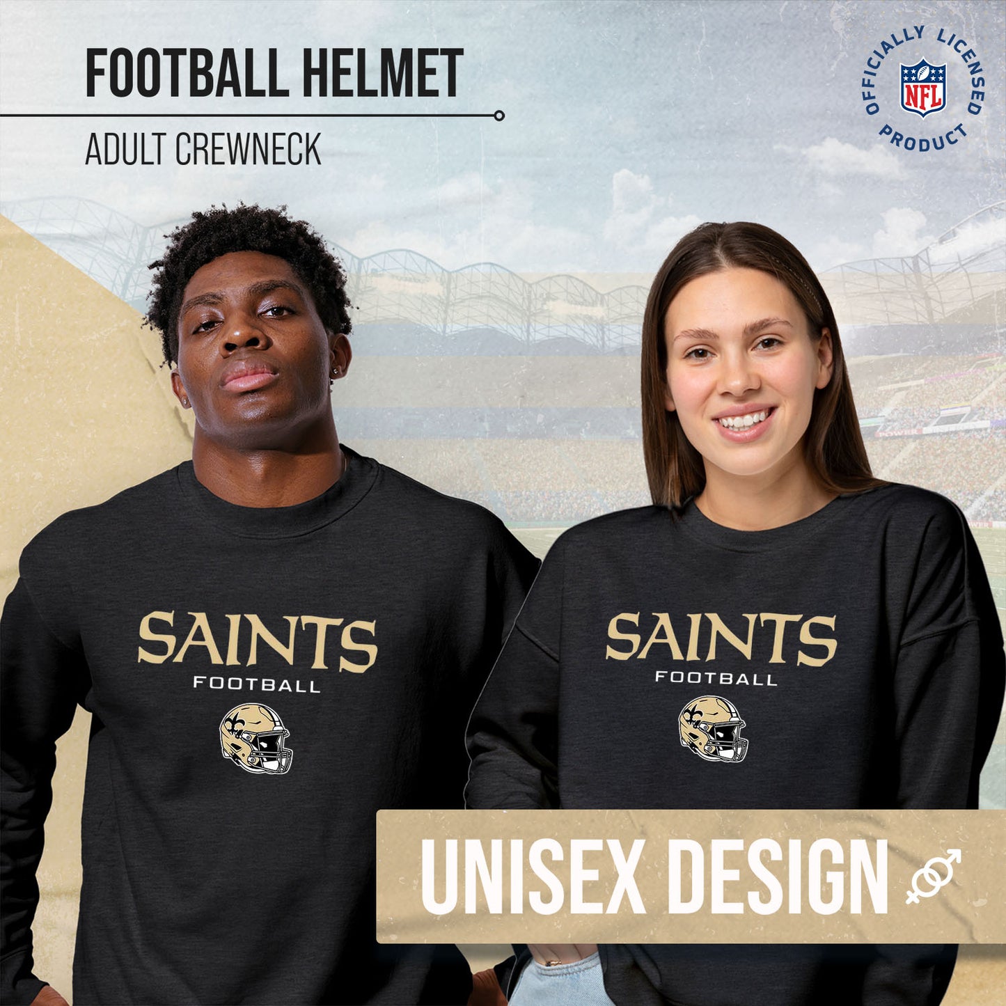 New Orleans Saints Adult NFL Football Helmet Heather Crewneck Sweatshirt - Charcoal