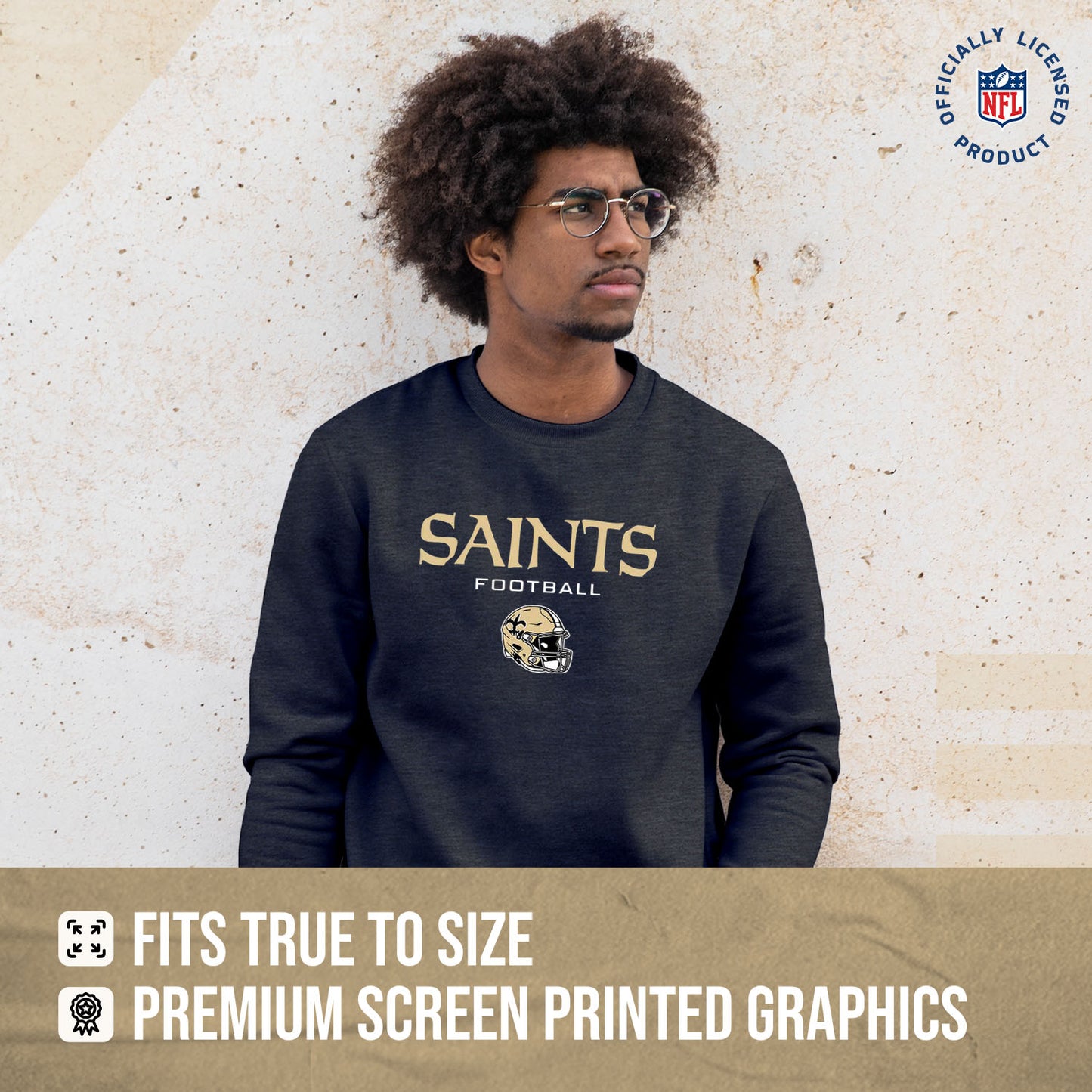 New Orleans Saints Adult NFL Football Helmet Heather Crewneck Sweatshirt - Charcoal