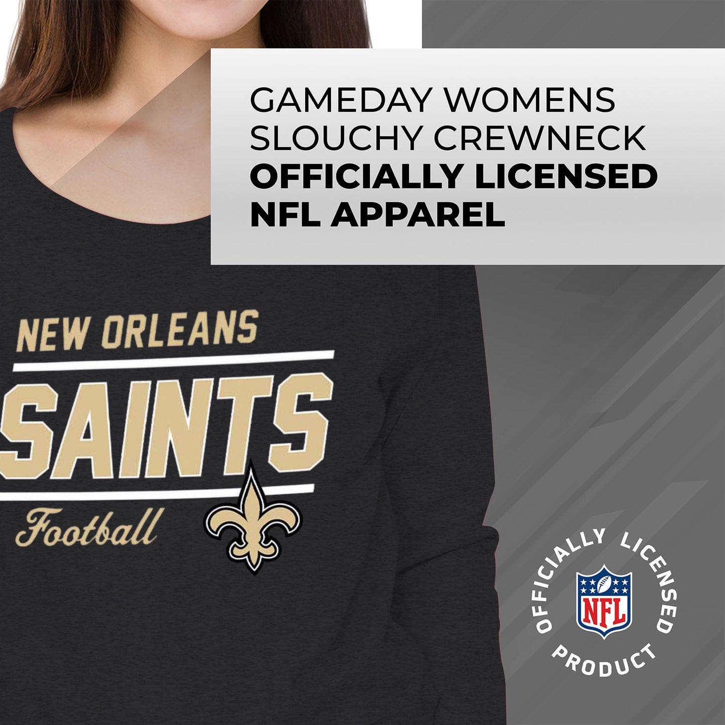 New Orleans Saints NFL Womens Crew Neck Light Weight - Charcoal