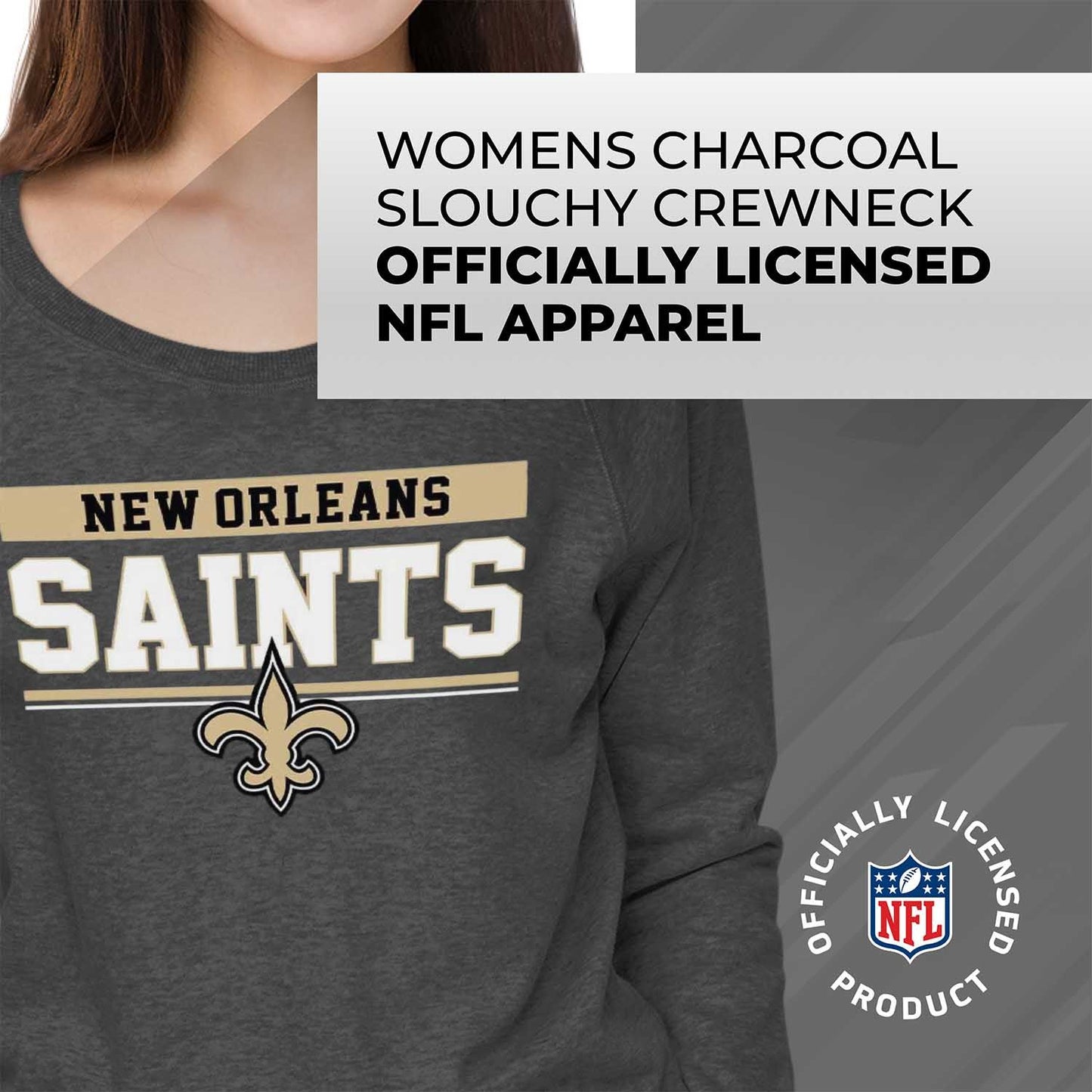 New Orleans Saints NFL Womens Charcoal Crew Neck Football Apparel - Charcoal