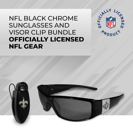 New Orleans Saints NFL Black Chrome Sunglasses with Visor Clip Bundle - Black