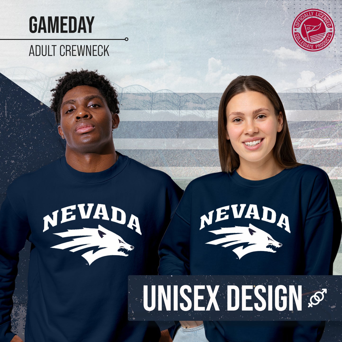 Nevada Wolf Pack Campus Colors Adult Arch & Logo Soft Style Gameday Crewneck Sweatshirt - Navy