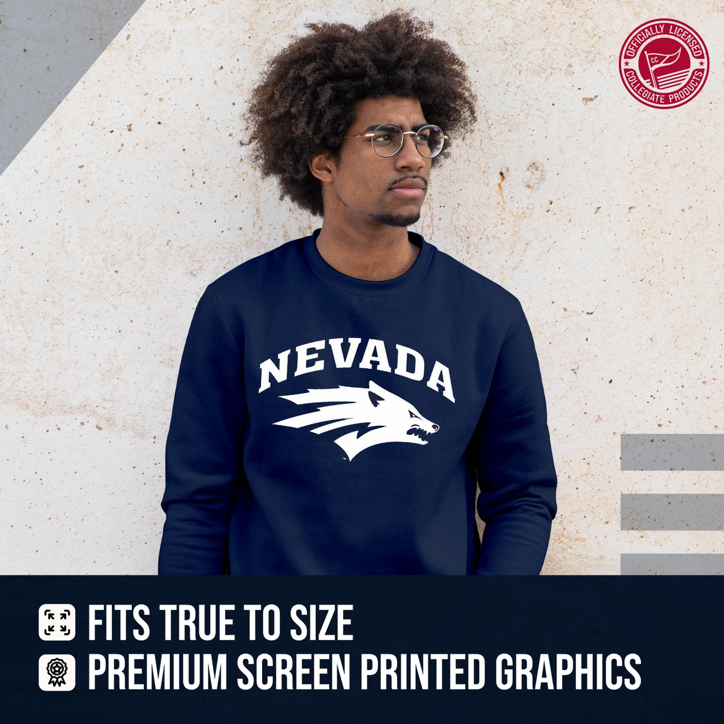 Nevada Wolf Pack Campus Colors Adult Arch & Logo Soft Style Gameday Crewneck Sweatshirt - Navy