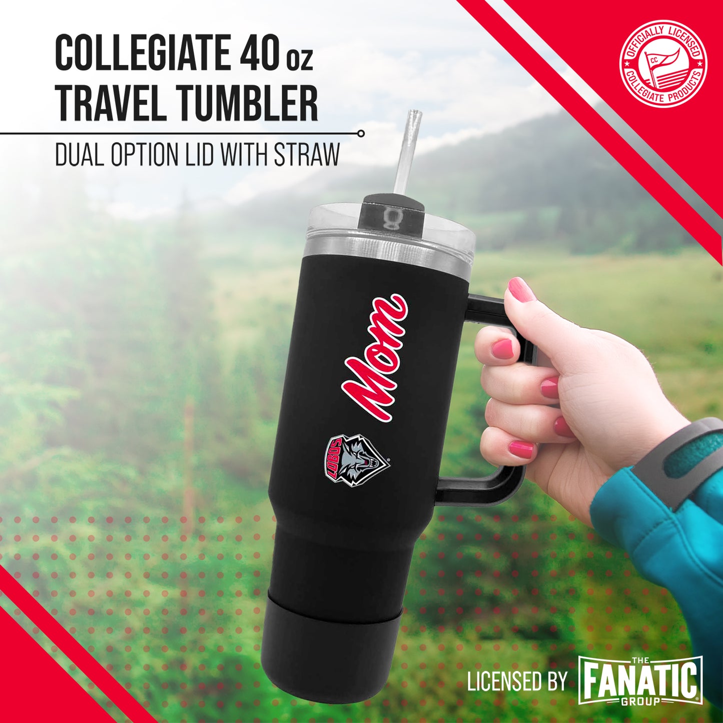 New Mexico Lobos Collegiate 40oz Stainless Steel Travel Tumbler with Handle for Mom - Black