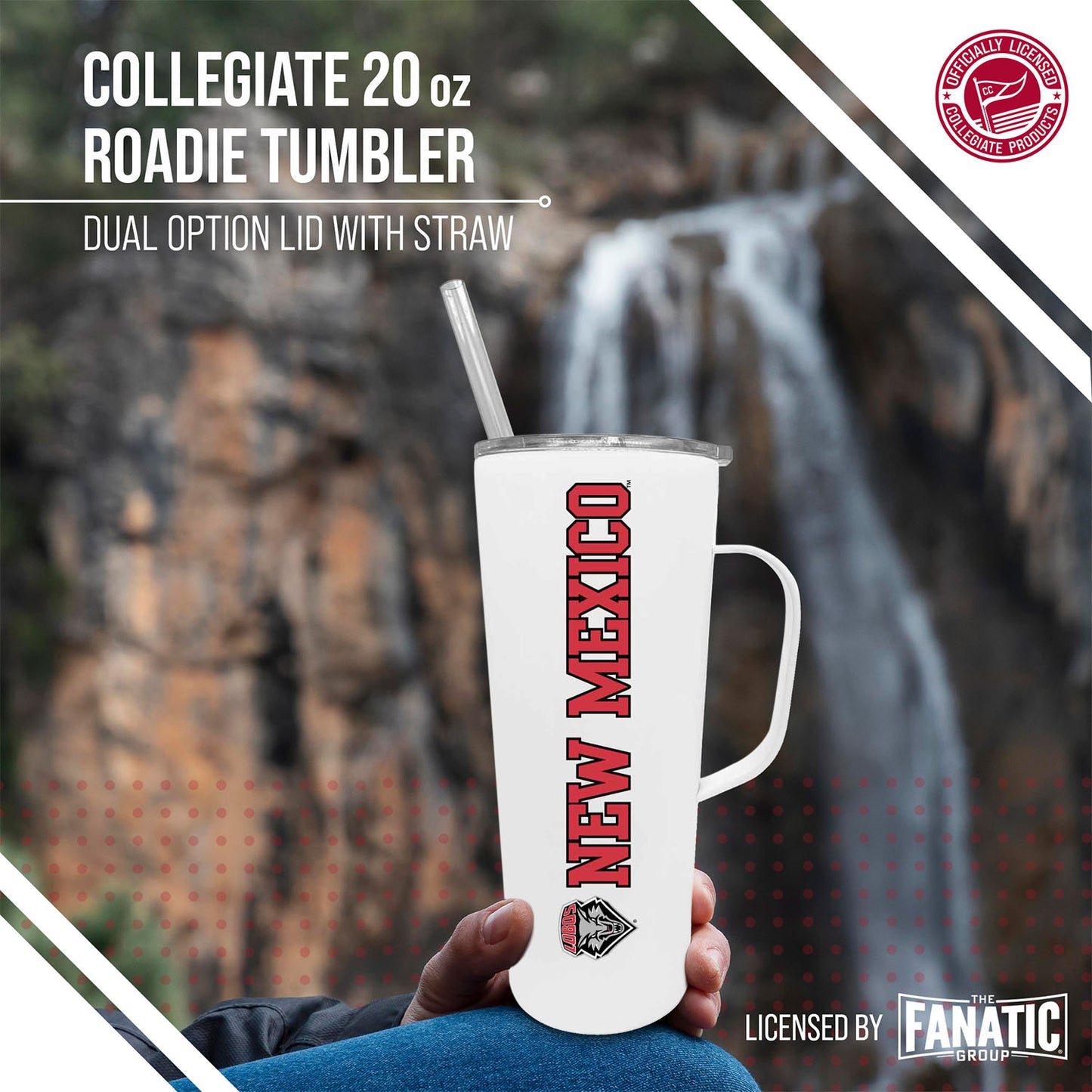 New Mexico Lobos NCAA Stainless Steel 20oz Roadie With Handle & Dual Option Lid With Straw - White