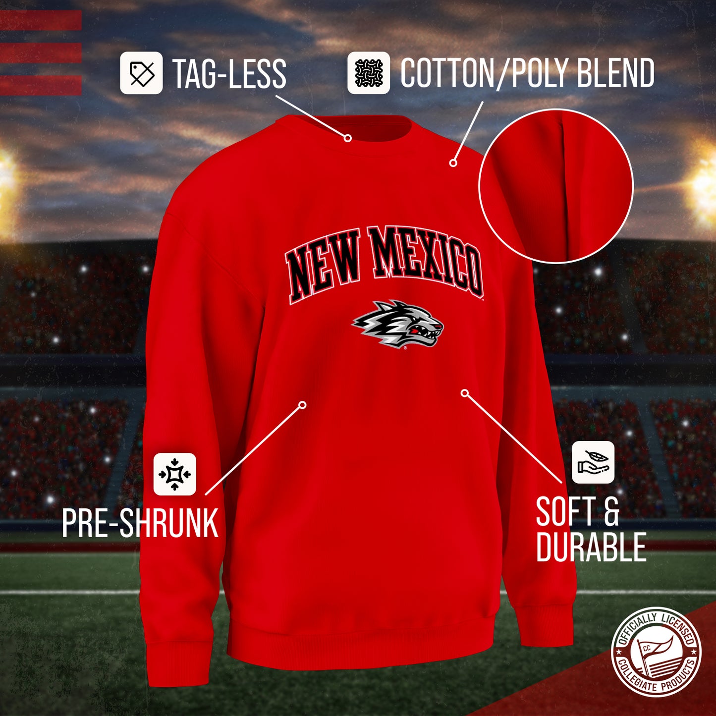 New Mexico Lobos Adult Arch & Logo Soft Style Gameday Crewneck Sweatshirt - Red