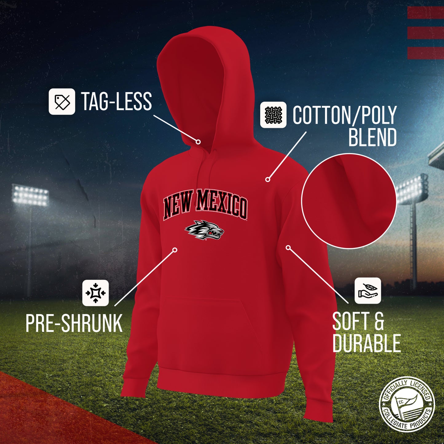 New Mexico Lobos Adult Arch & Logo Soft Style Gameday Hooded Sweatshirt - Red