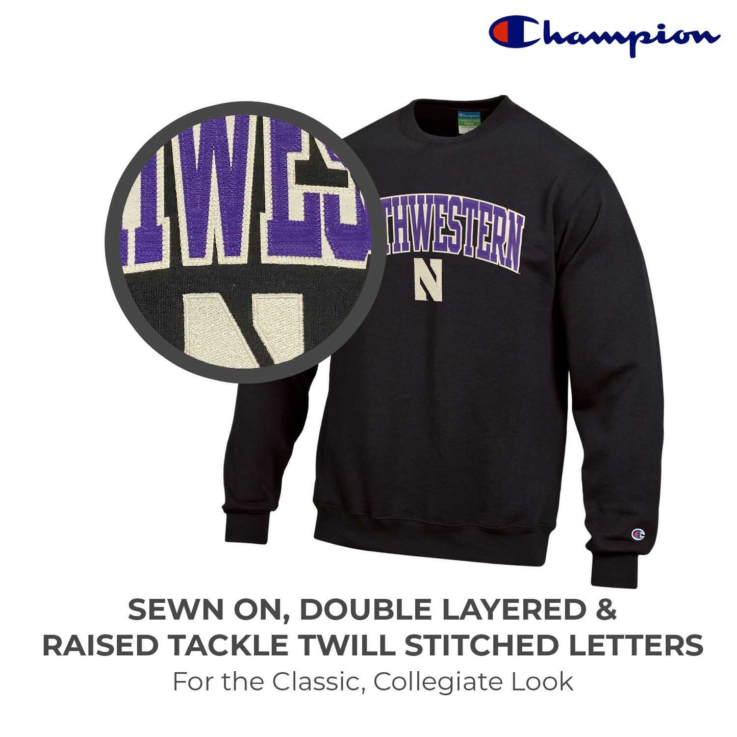 Northwestern Wildcats Adult Tackle Twill Crewneck - Black