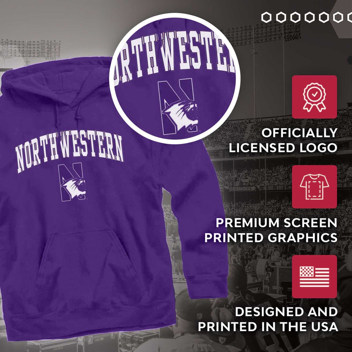 Northwestern Wildcats Adult Arch & Logo Soft Style Gameday Hooded Sweatshirt - Purple