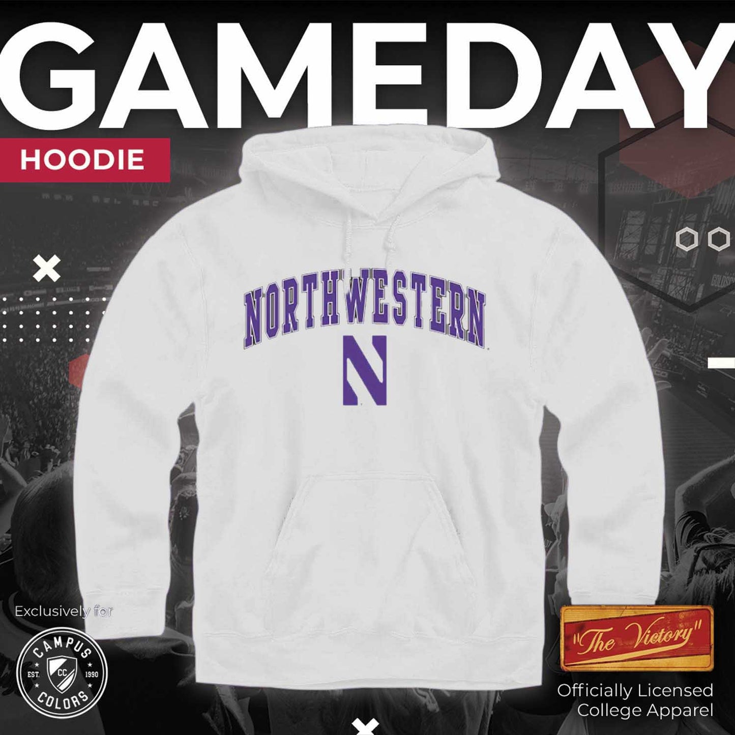 Northwestern Wildcats Adult Arch & Logo Soft Style Gameday Hooded Sweatshirt - White