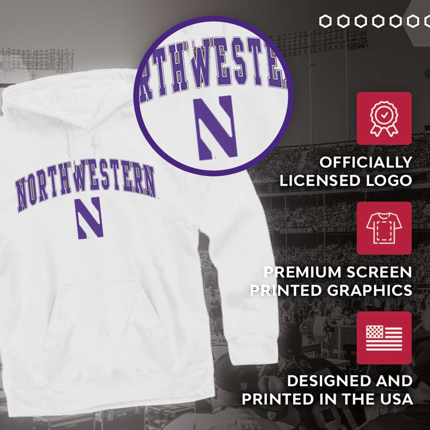 Northwestern Wildcats Adult Arch & Logo Soft Style Gameday Hooded Sweatshirt - White
