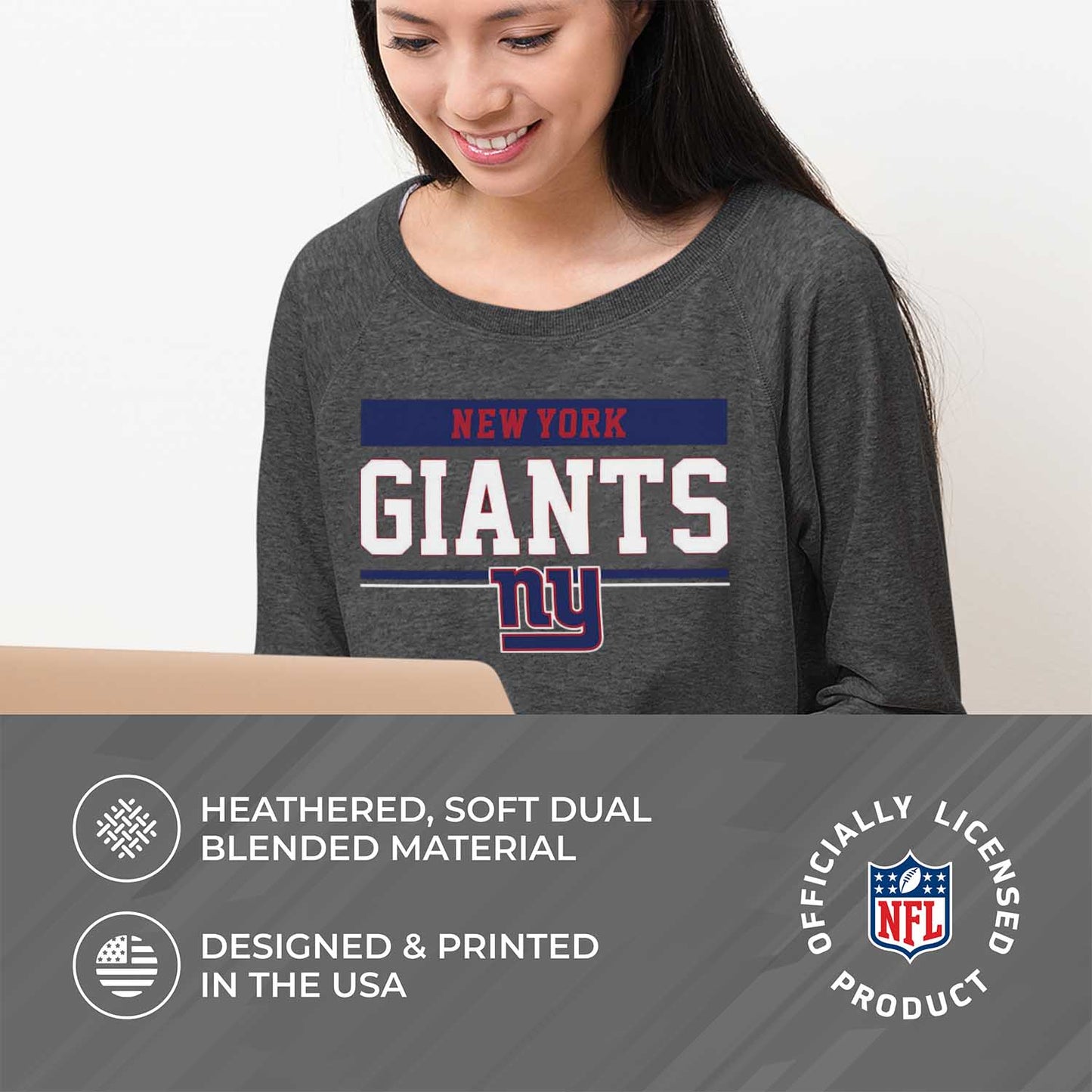 New York Giants NFL Women's Plus Size Team Block Charcoal Crewneck - Charcoal