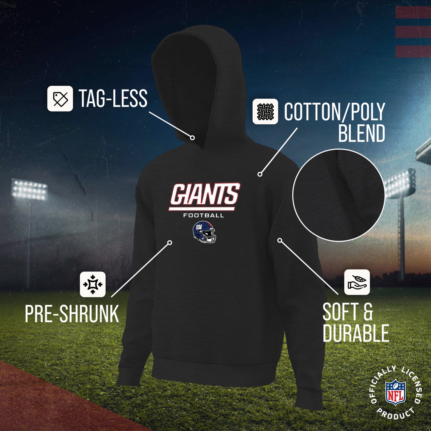 New York Giants NFL Youth Football Helmet Hood - Charcoal